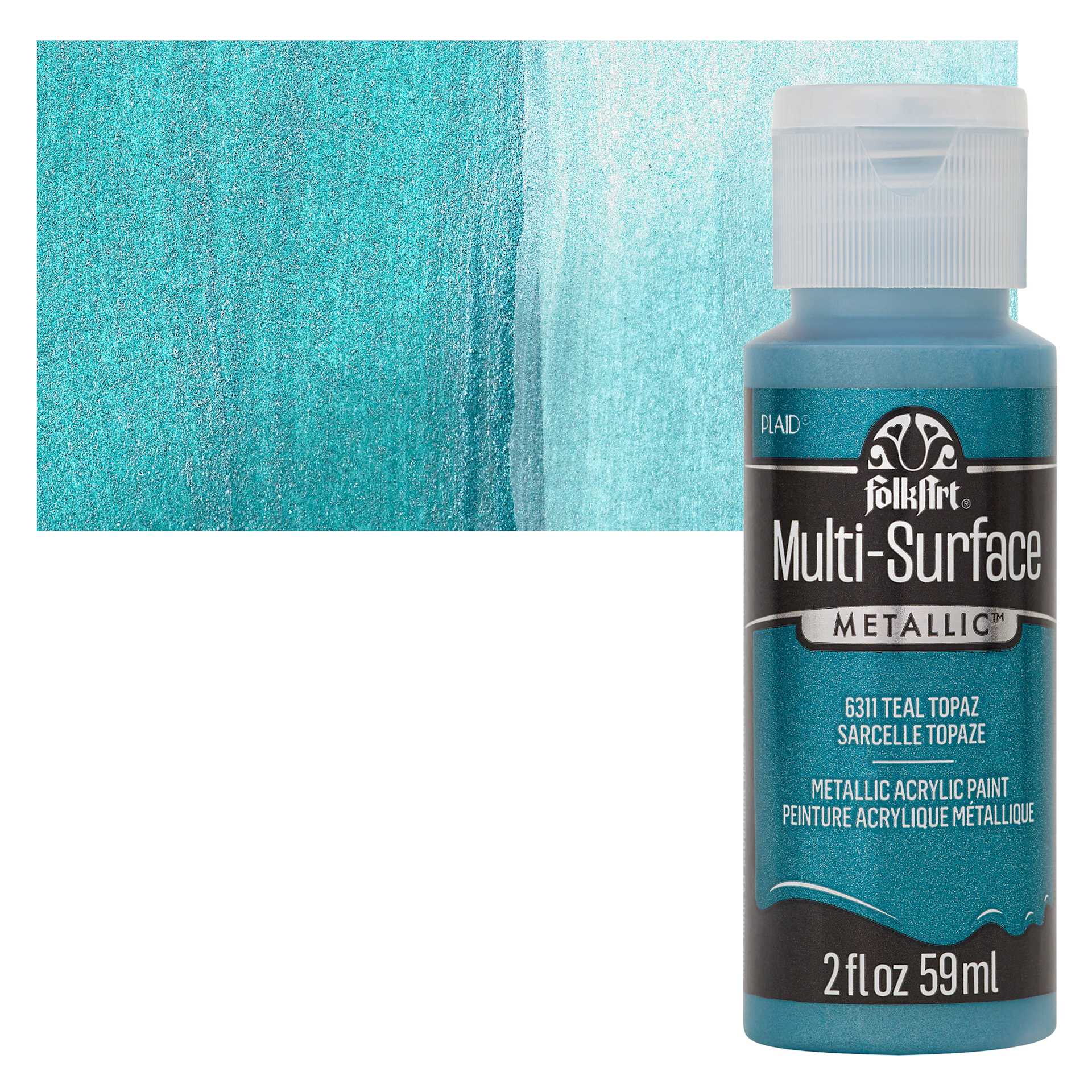 FolkArt Multi-Surface Metallic Acrylic Paint - Teal Topaz - bottle and swatch