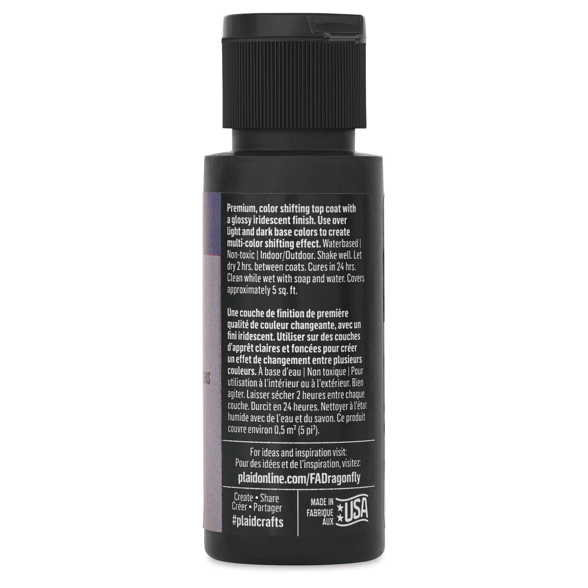 FolkArt Dragonfly Iridescent Acrylic Top Coat Glaze - Full Spectrum, 59 ml bottle back
