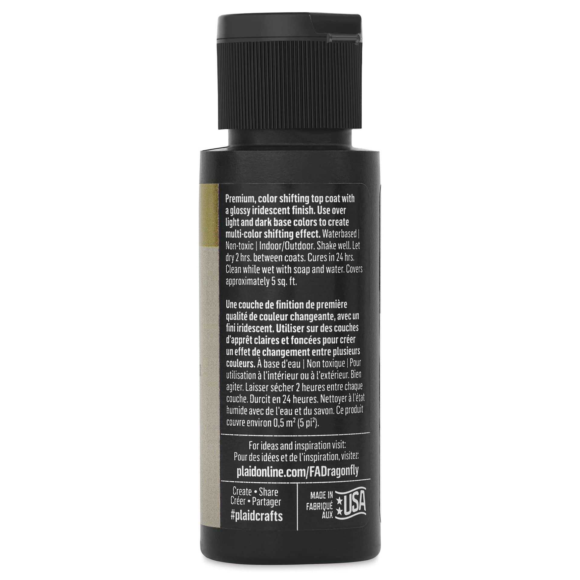 FolkArt Dragonfly Iridescent Acrylic Top Coat Glaze - Blue Green Gold, 59 oz bottle back