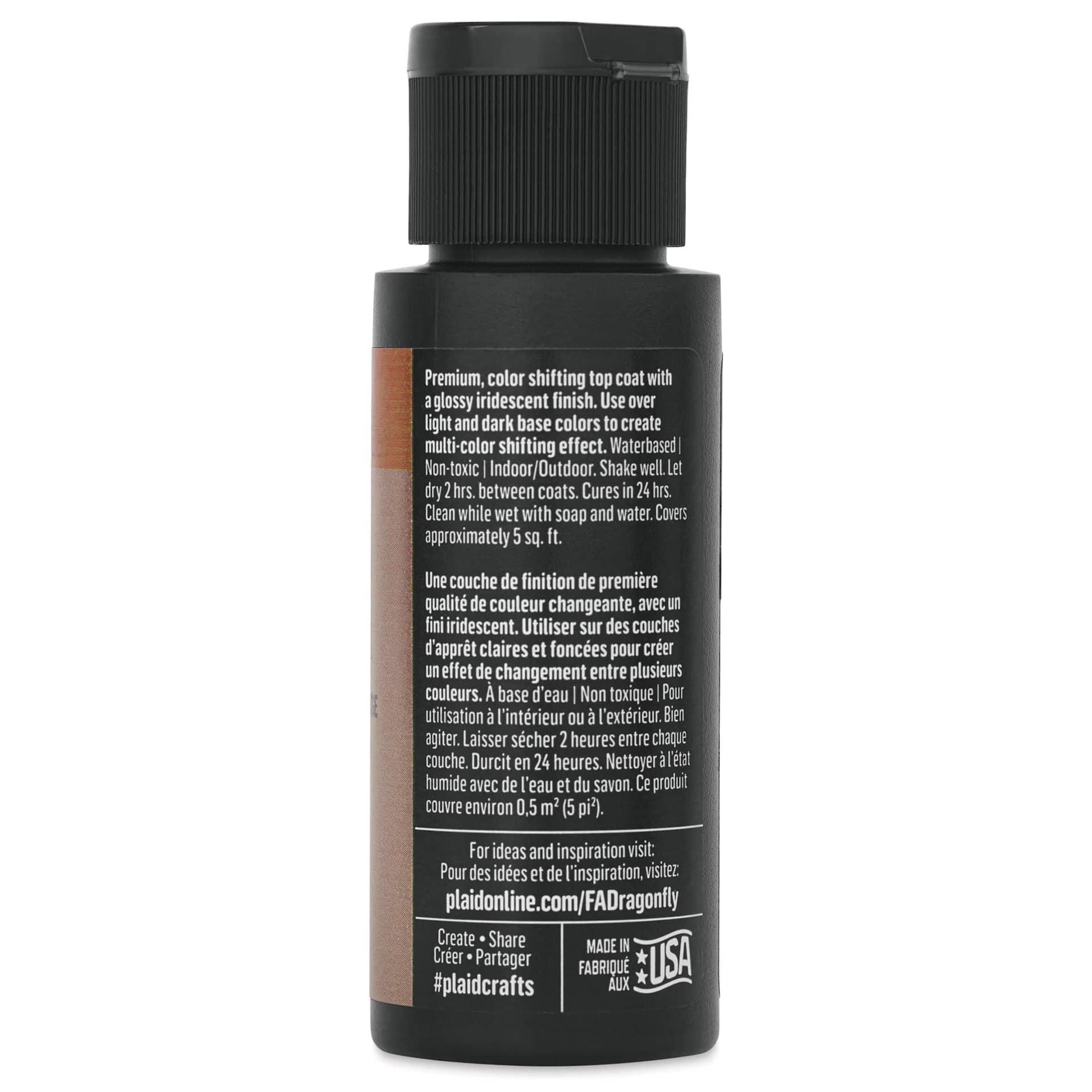 FolkArt Dragonfly Iridescent Acrylic Top Coat Glaze - Green Gold Red, 59 ml bottle back