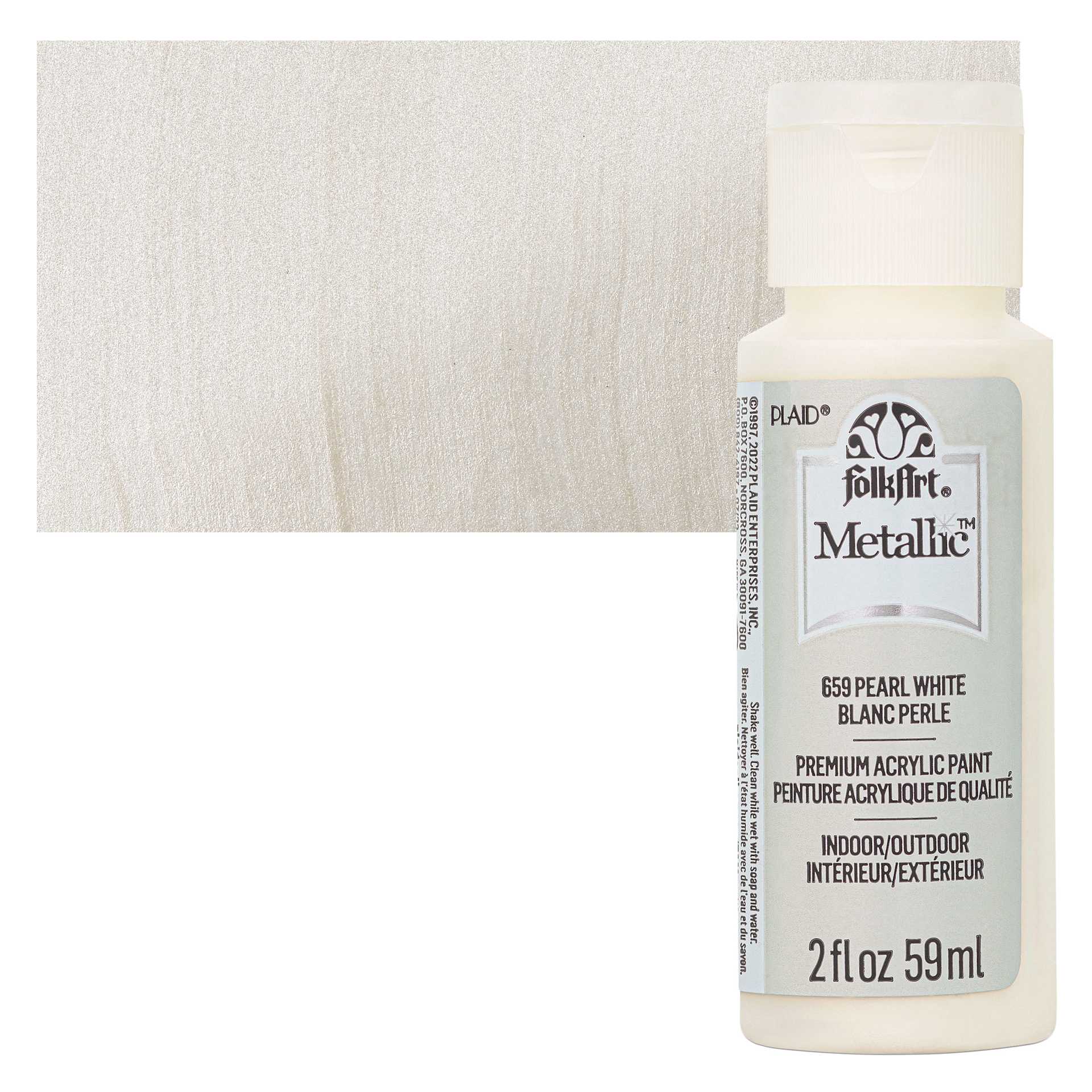 FolkArt Metallic Acrylic Paint - Pearl White - bottle and swatch
