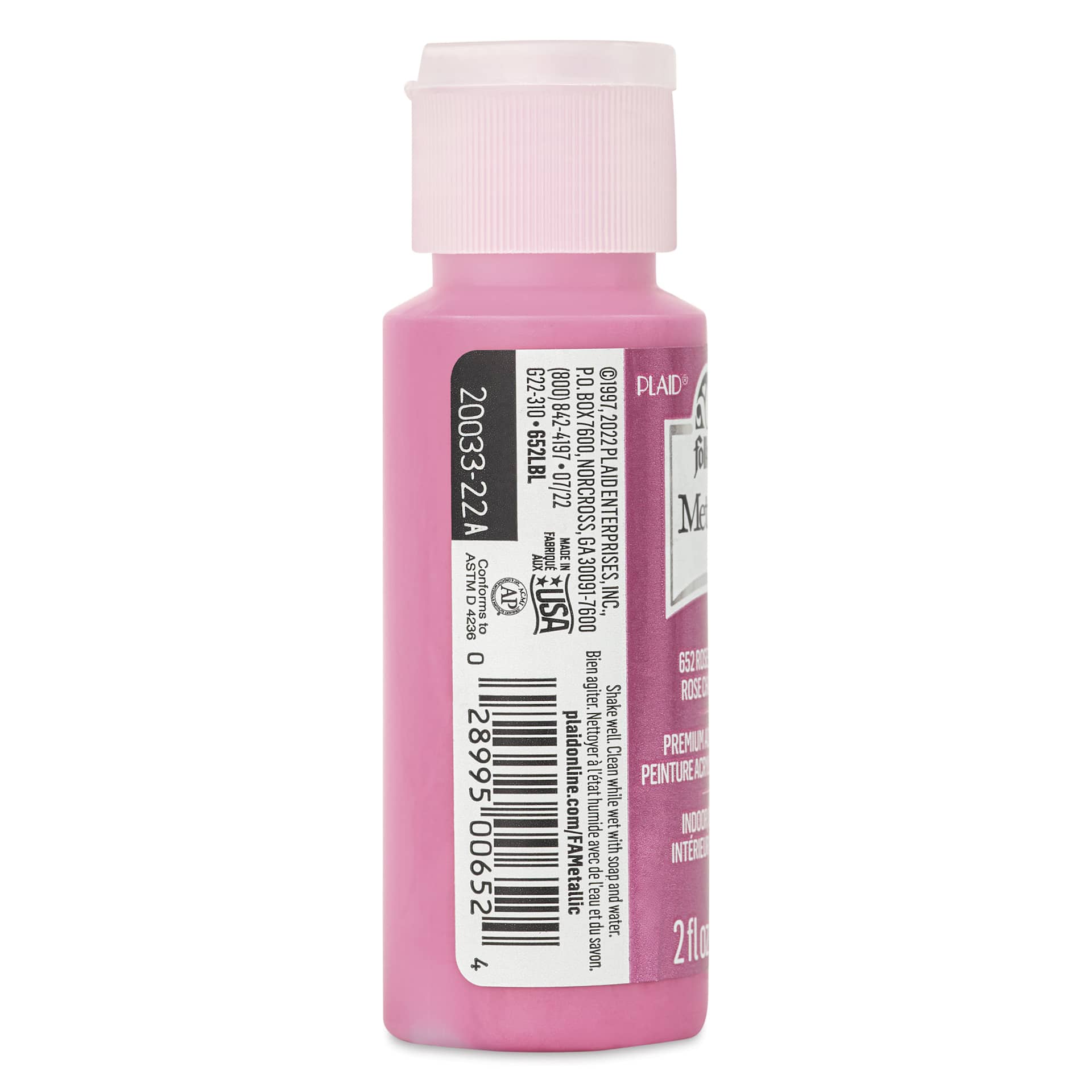 FolkArt Metallic Acrylic Paint - Rose, 59 ml - side of bottle