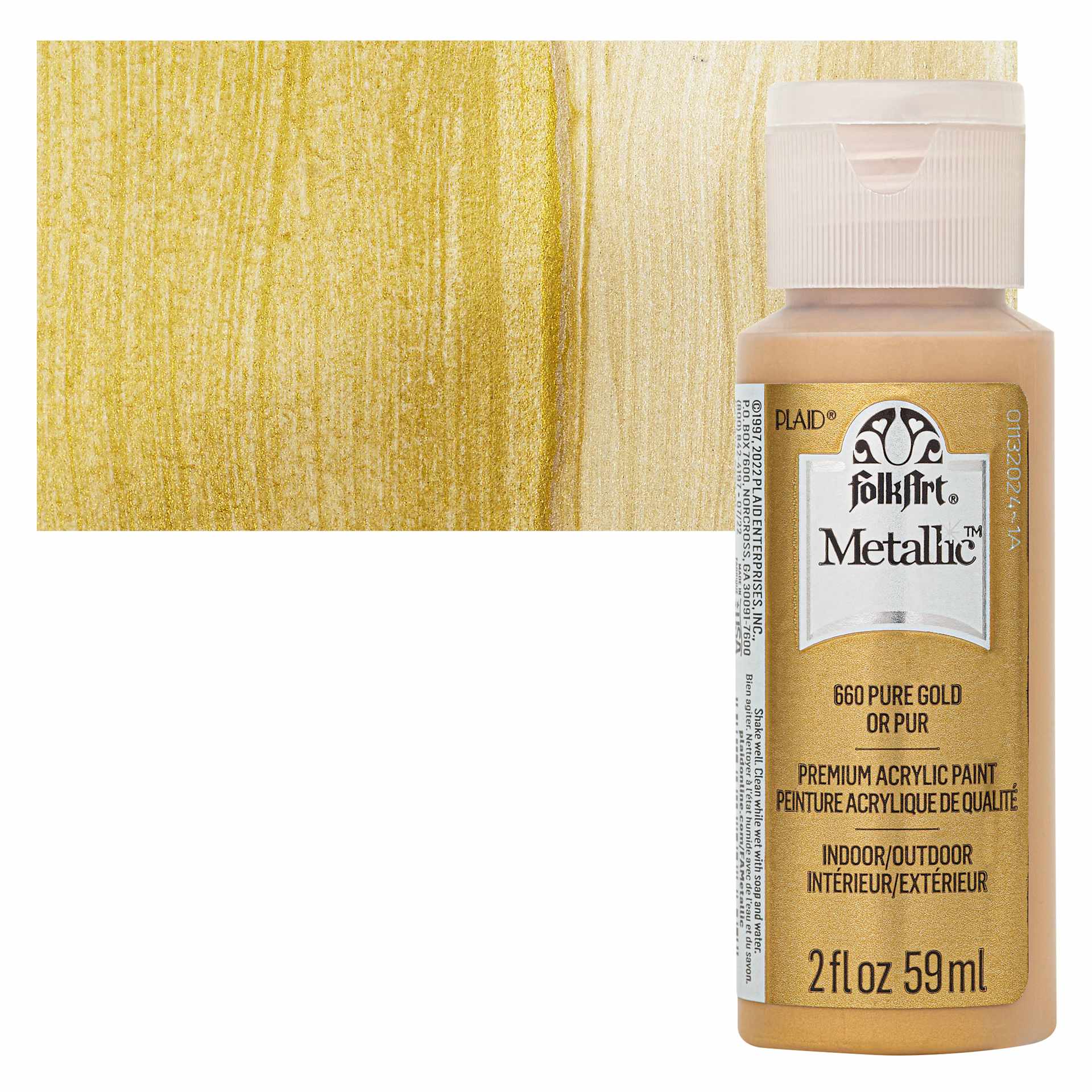 FolkArt Metallic Acrylic Paint - Pure Gold - bottle and swatch