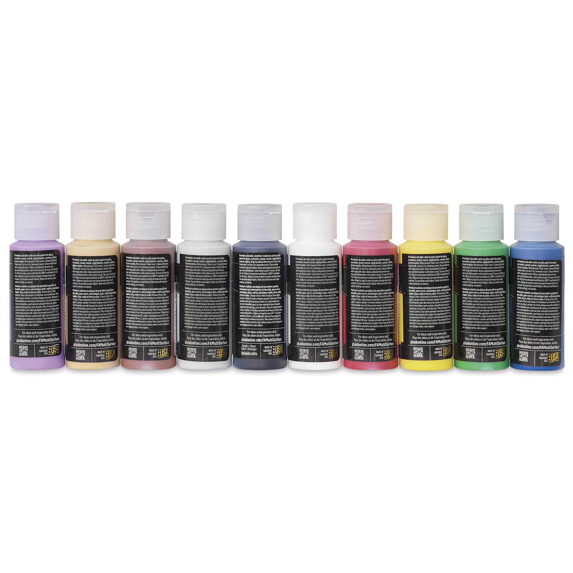 FolkArt Multi-Surface Acrylic Paints - Set of 10, Basic Colors, 59 ml Bottles back