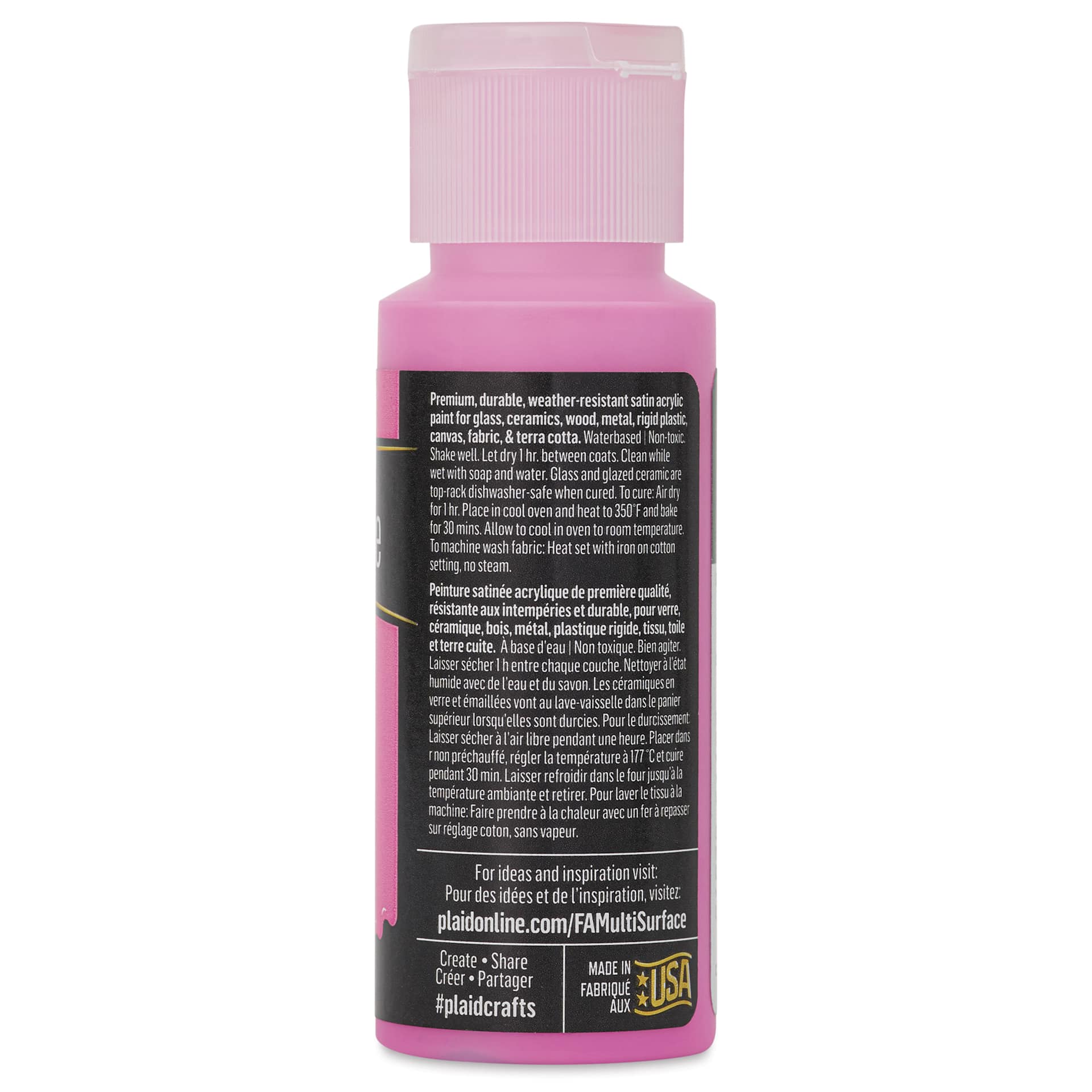 FolkArt Multi-Surface Acrylic Paint - Bright Pink, 59 ml bottle back