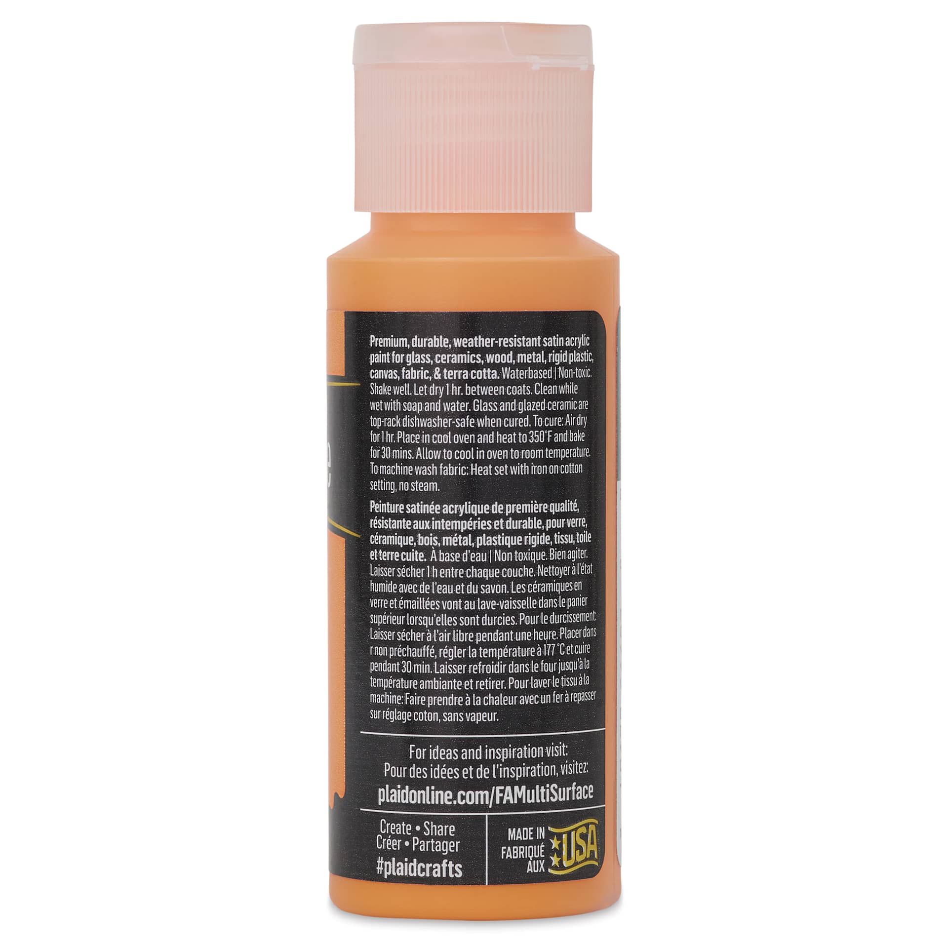 FolkArt Multi-Surface Acrylic Paint - Vivid Orange, 59 ml bottle back