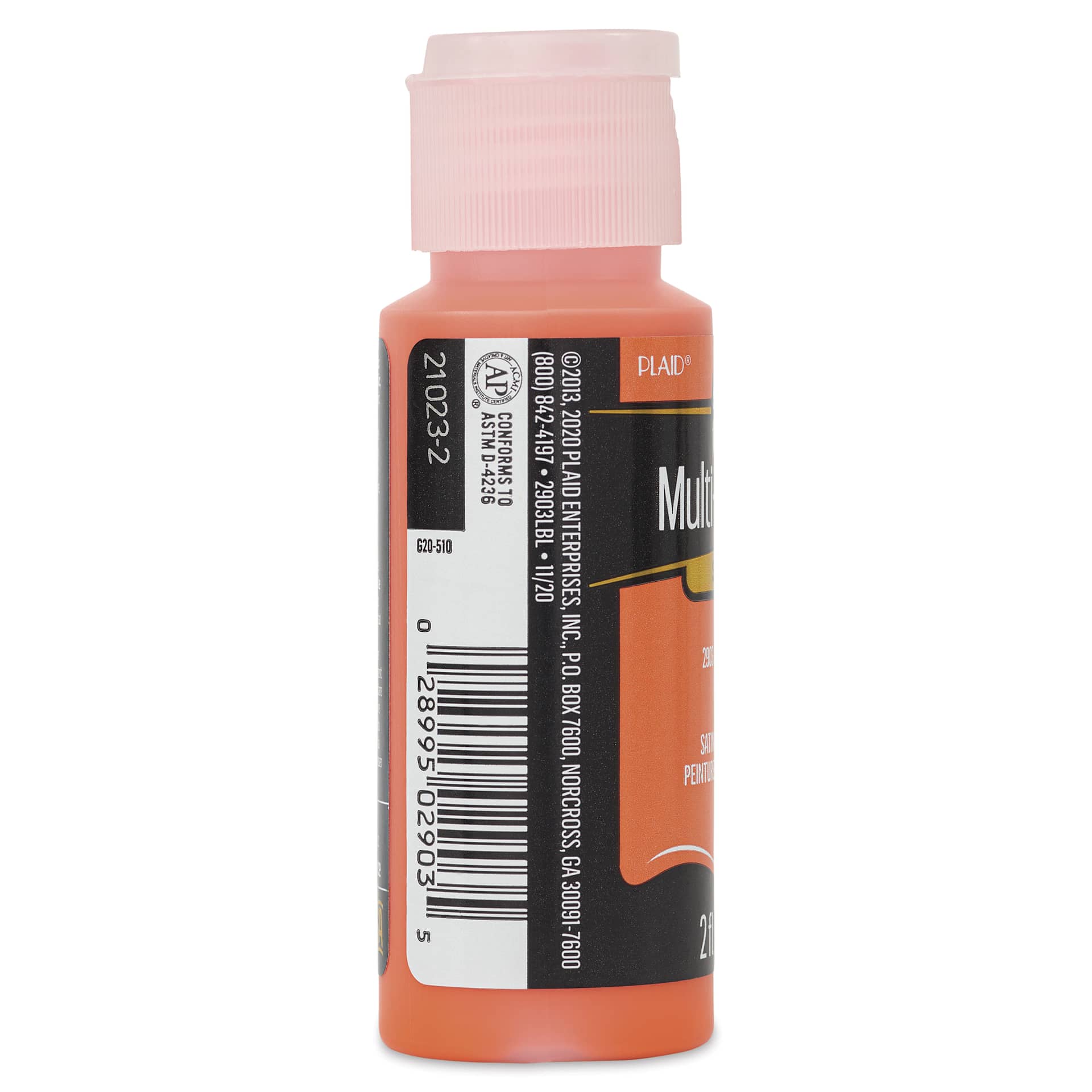 FolkArt Multi-Surface Acrylic Paint - Pure Orange, 59 ml bottle side