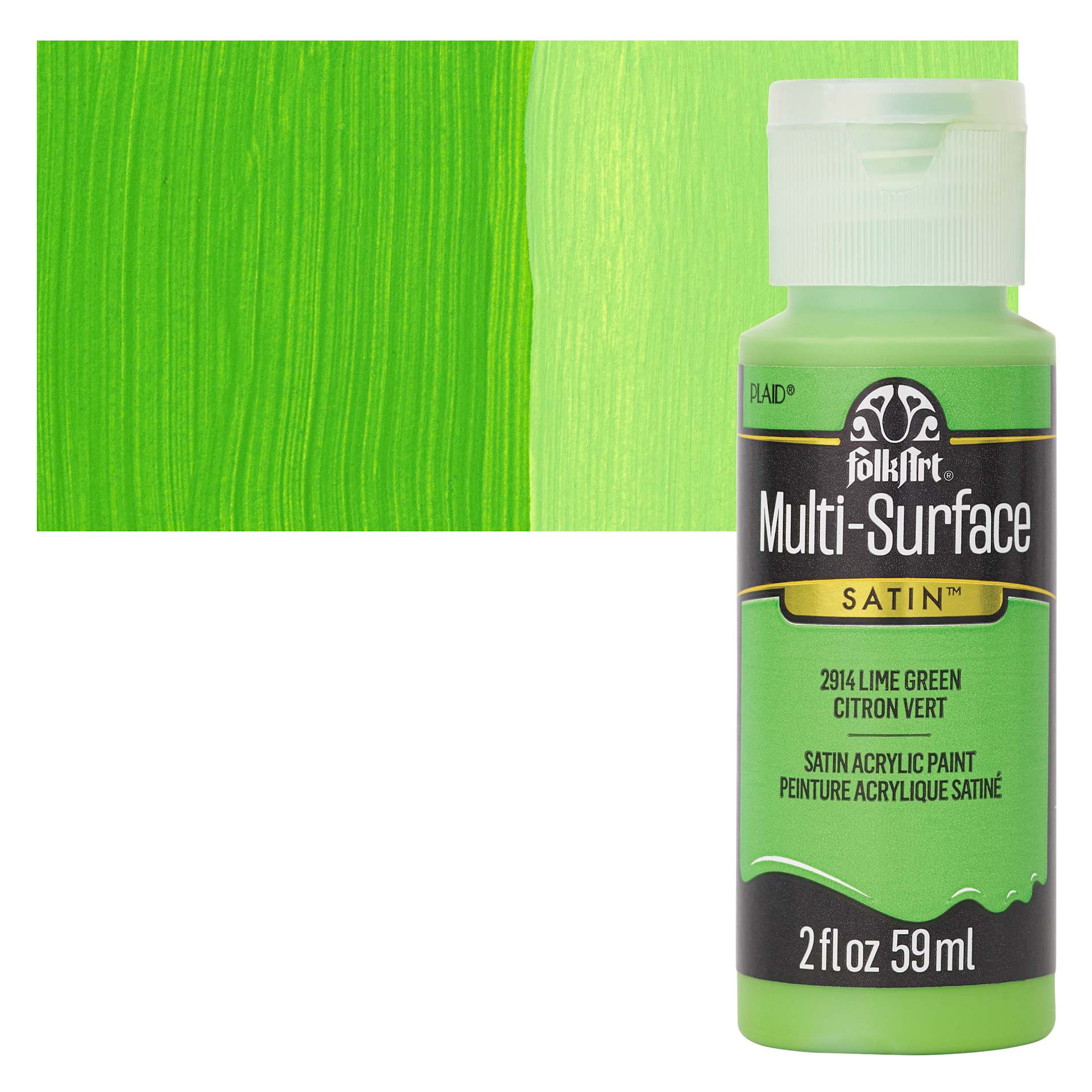 FolkArt Multi-Surface Acrylic Paint - Lime Green, 59 ml bottle and swatch