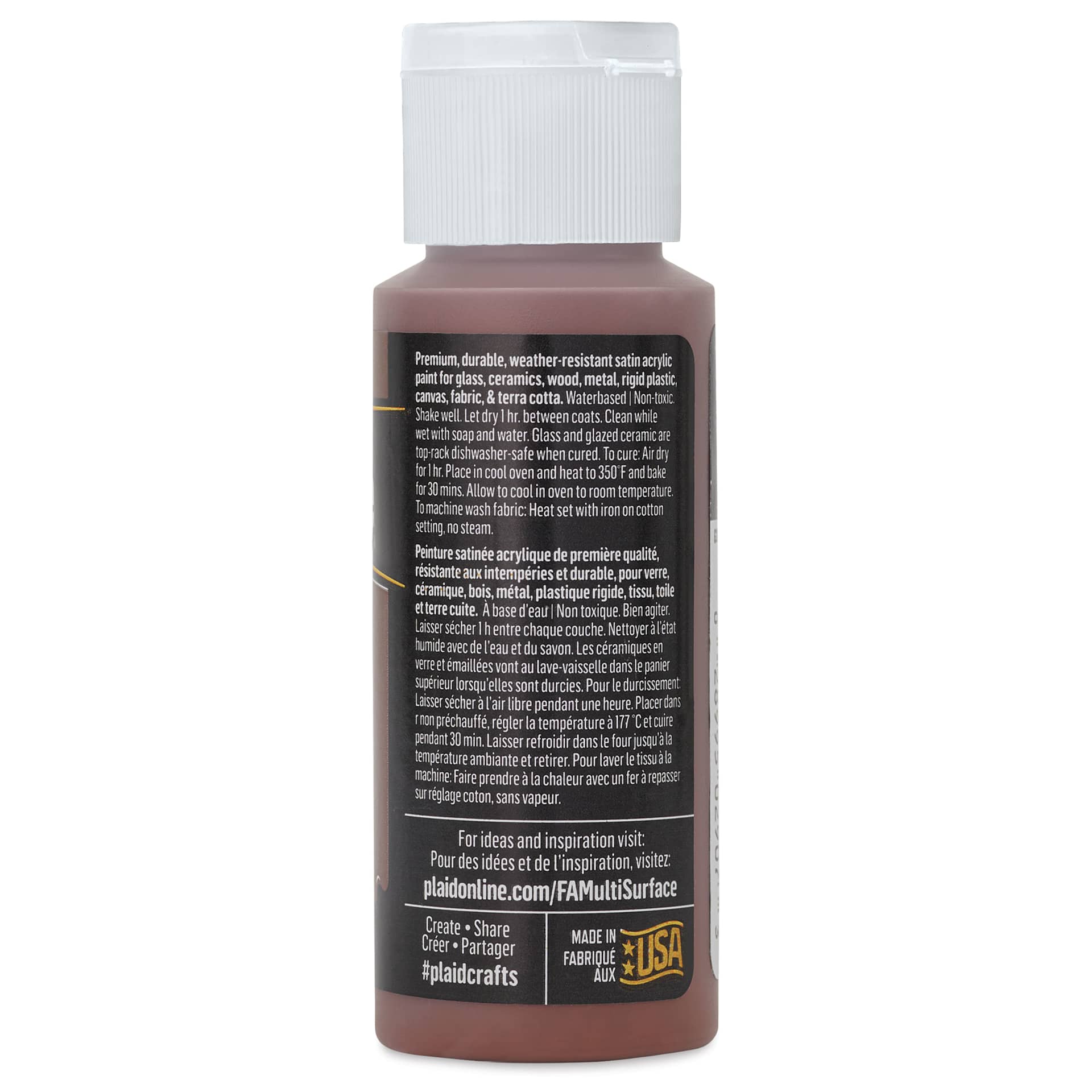 FolkArt Multi-Surface Acrylic Paint - Bark Brown, 59 ml bottle back