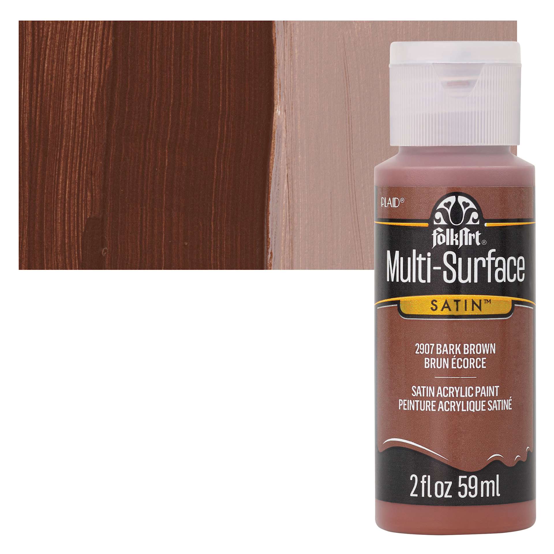 FolkArt Multi-Surface Acrylic Paint - Bark Brown, 59 ml bottle and swatch
