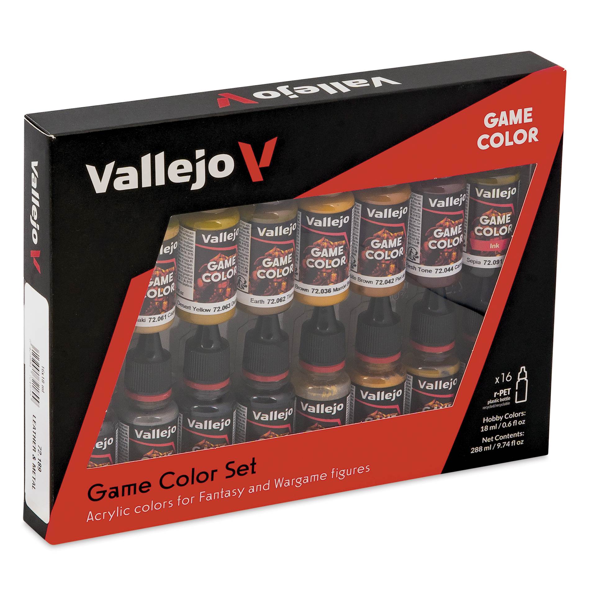 Vallejo Game Color Acrylic Paint - Set of 16, Leather and Metal Colors, 18 ml