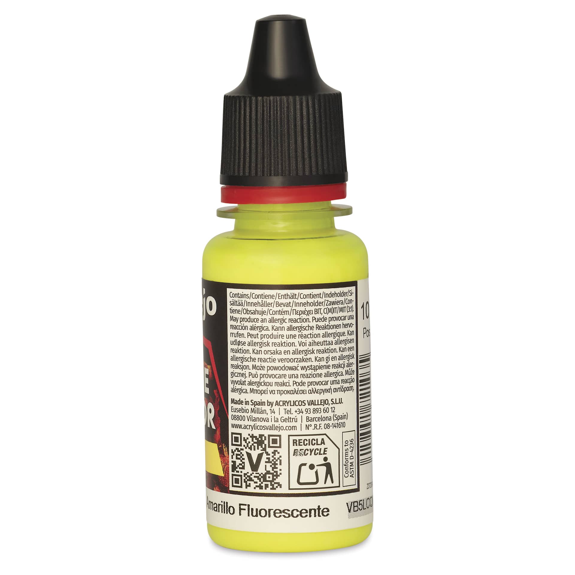 Vallejo Game Color Acrylic Paint - Fluorescent Yellow, 18 ml - back