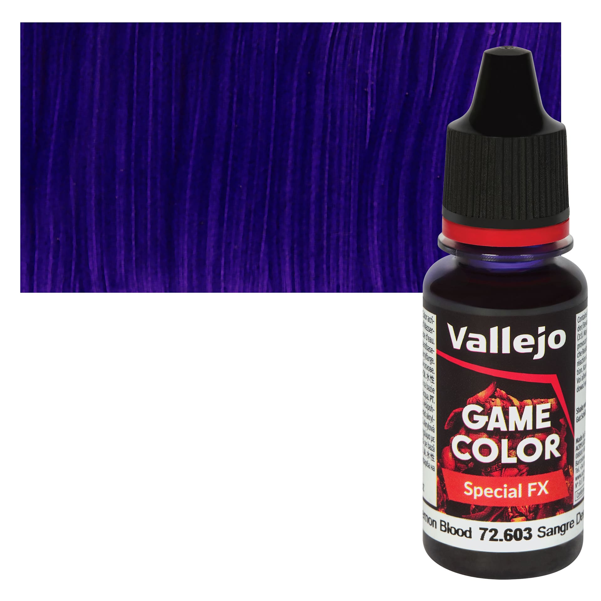 Vallejo Game Color Special FX Acrylic Paint - Demon Blood - Bottle and Swatch