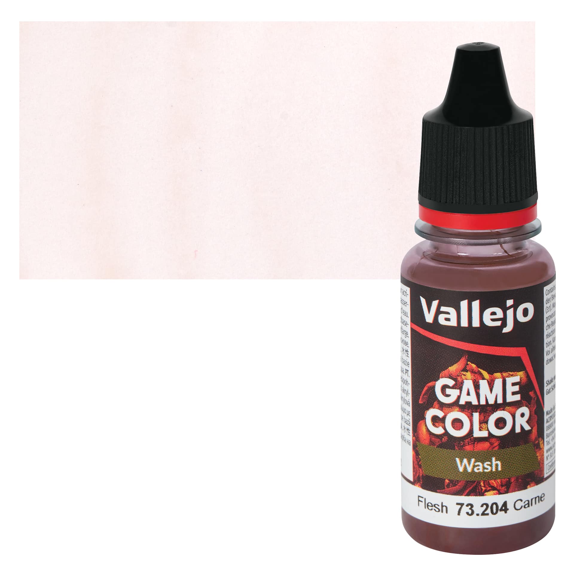 Vallejo Game Color Fluid Acrylic Wash - Flesh, 18 ml bottle and Swatch