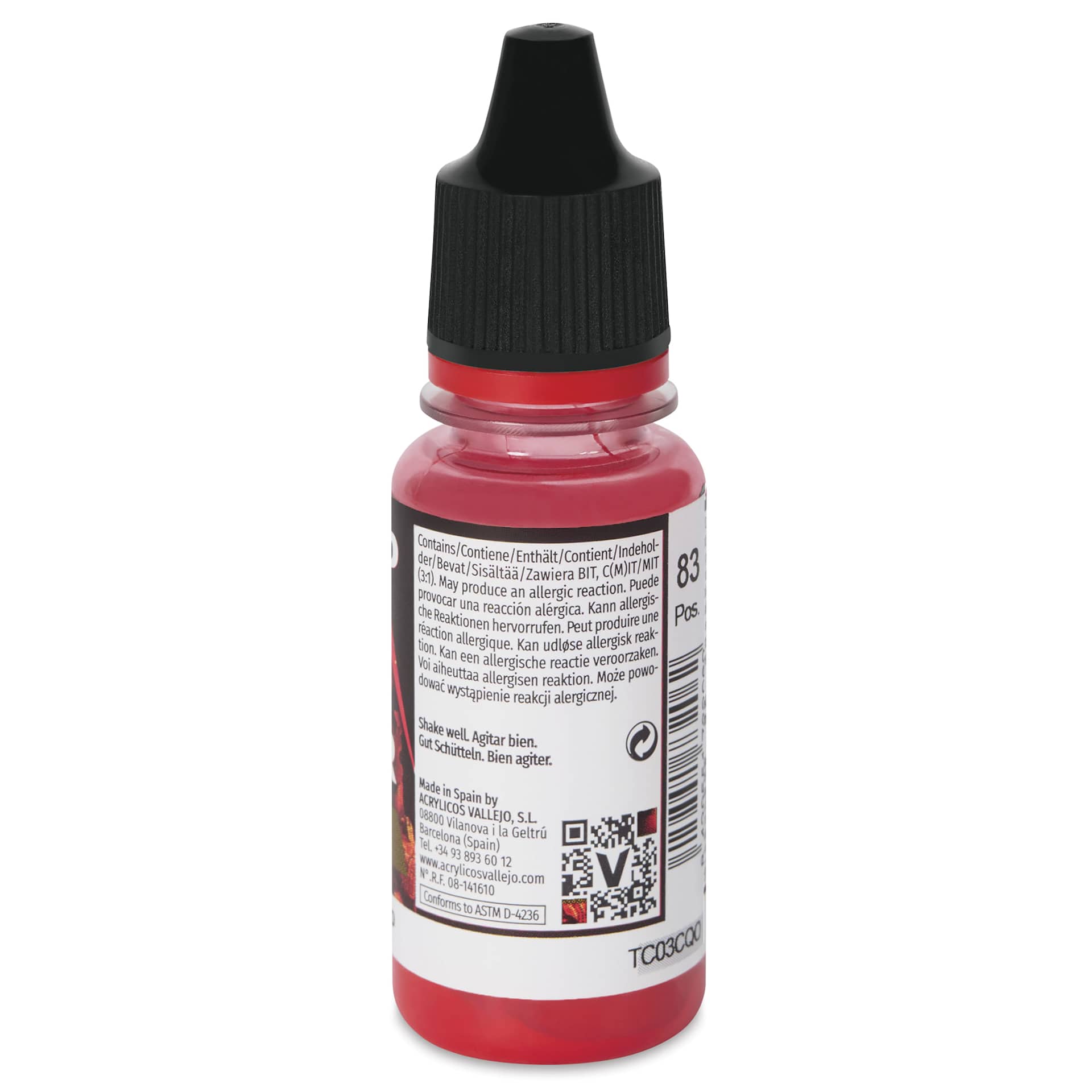 Vallejo Game Color Fluid Acrylic Wash - Red, 18 ml - side of bottle