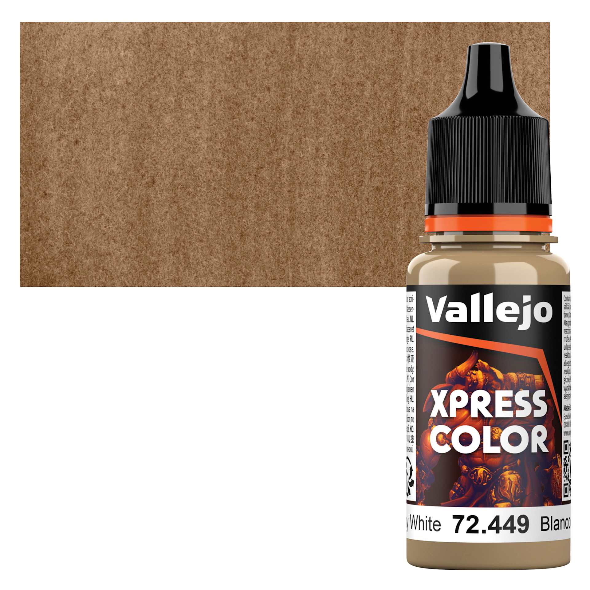Vallejo Xpress Color Acrylic Paint - Mummy White, 18 ml bottle and swatch