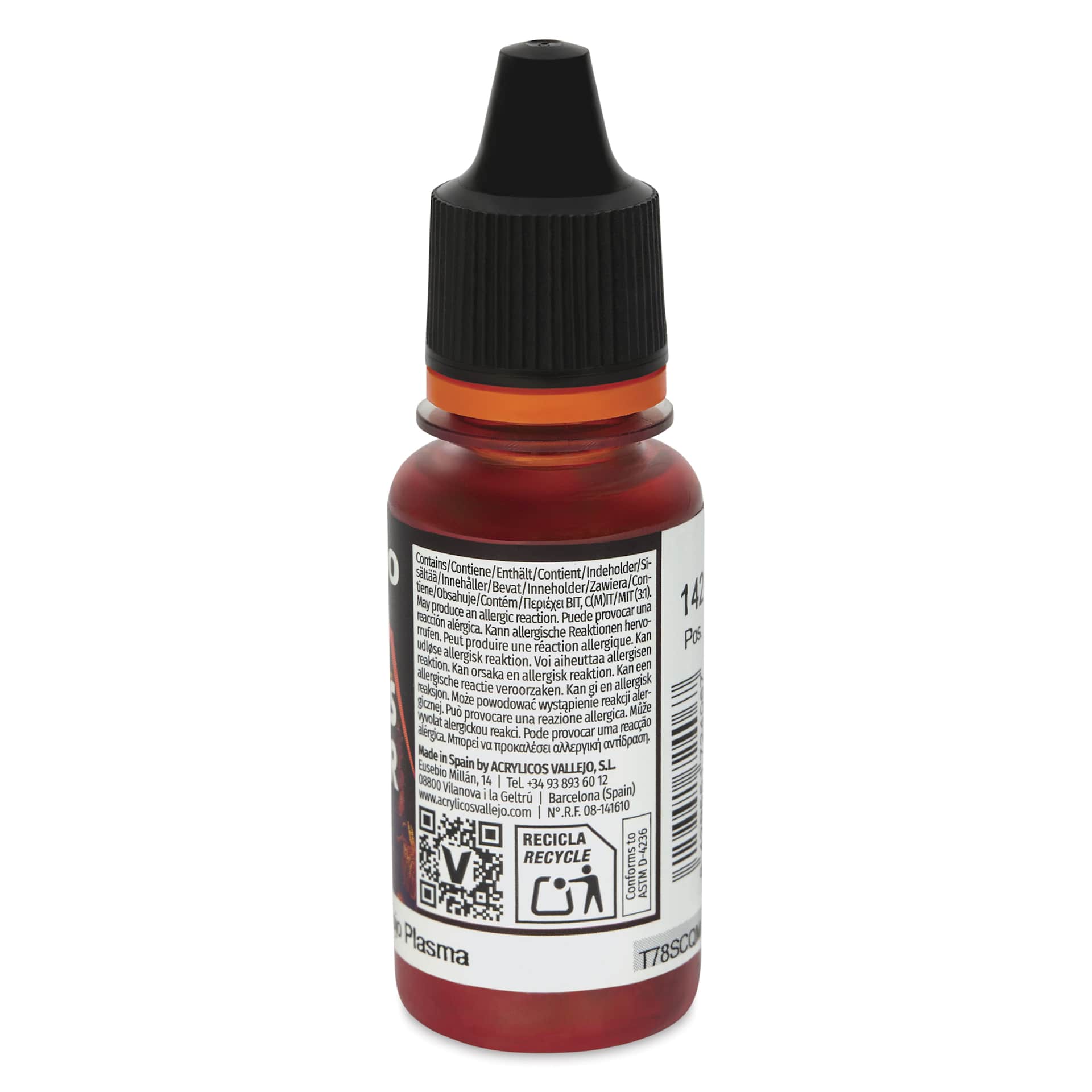 Vallejo Xpress Color Acrylic Paint - Plasma Red, 18 ml - side of bottle