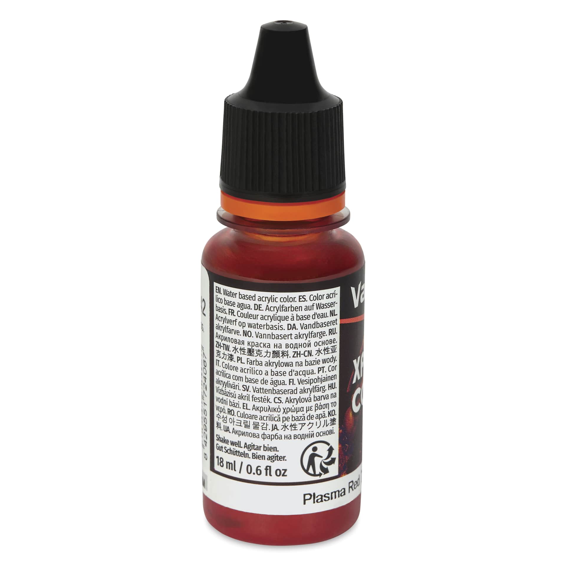 Vallejo Xpress Color Acrylic Paint - Plasma Red, 18 ml - back of bottle