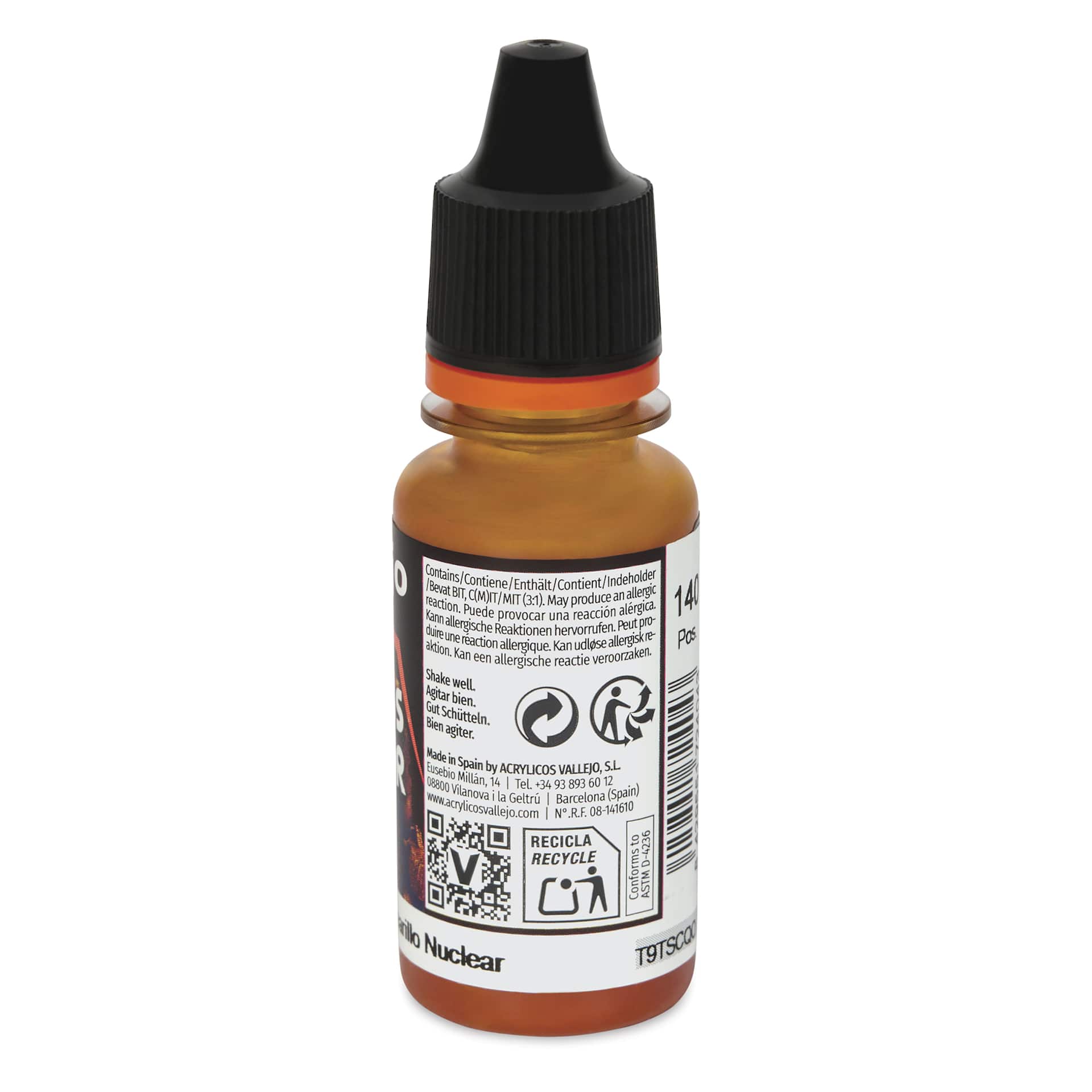 Vallejo Xpress Color Acrylic Paint - Nuclear Yellow, 18 ml - side of bottle