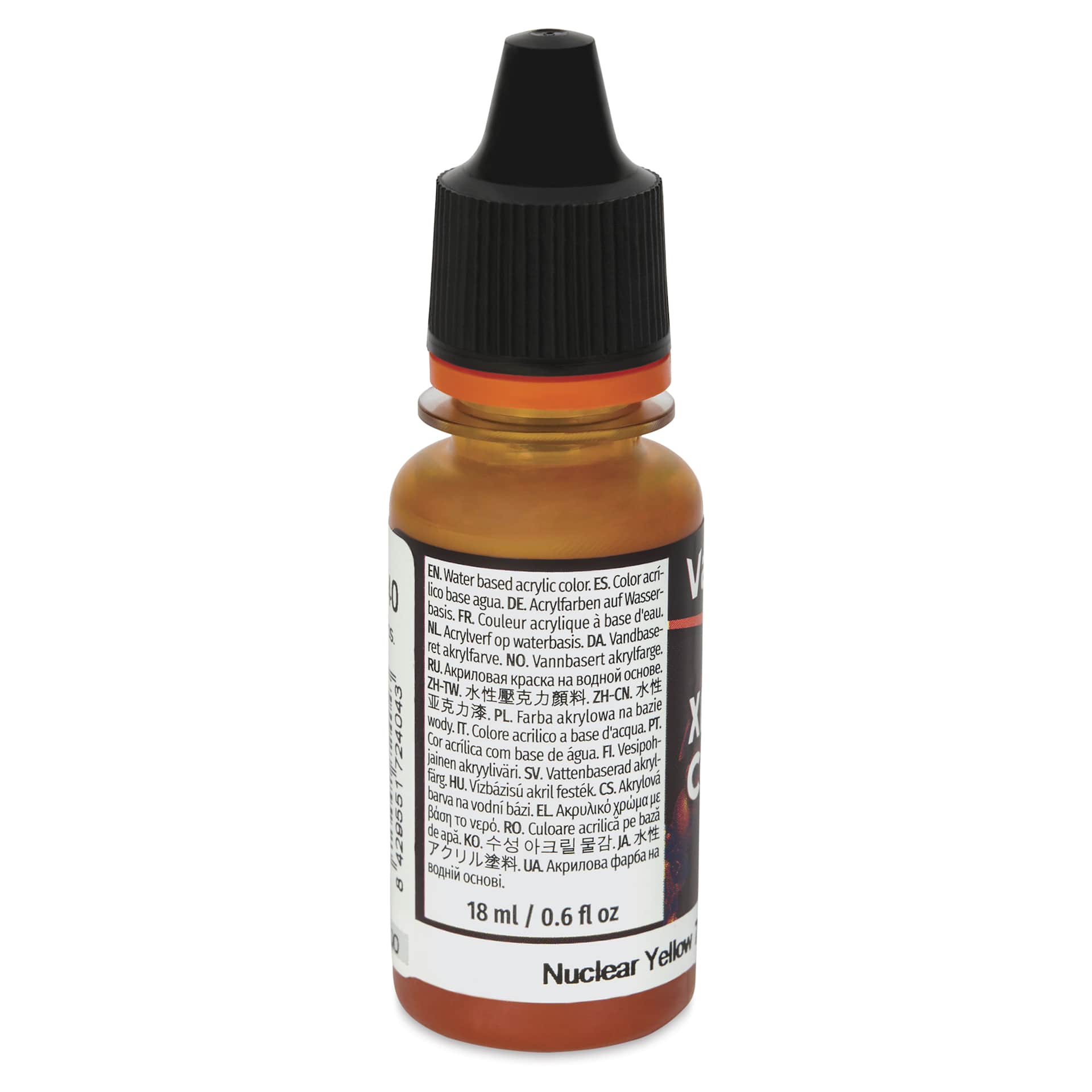 Vallejo Xpress Color Acrylic Paint - Nuclear Yellow, 18 ml - back of bottle