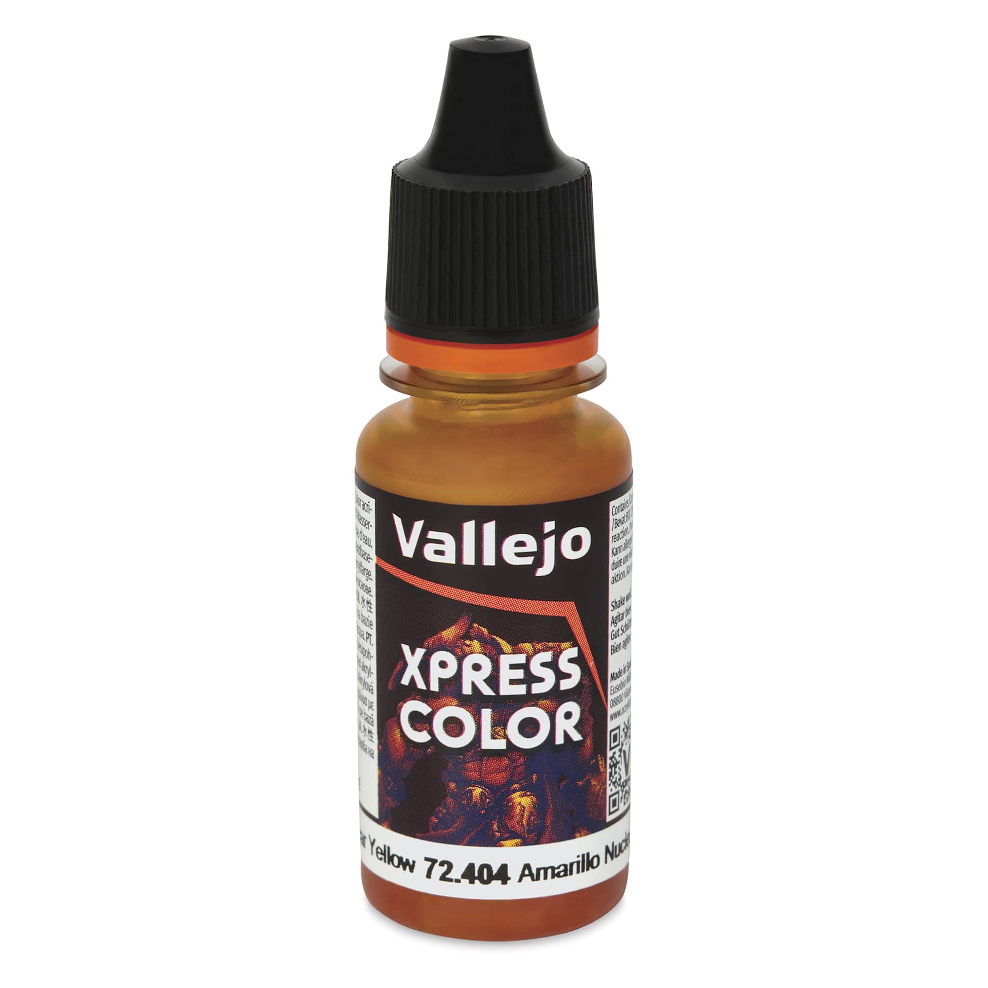 Vallejo Xpress Color Acrylic Paint - Nuclear Yellow, 18 ml - front of bottle