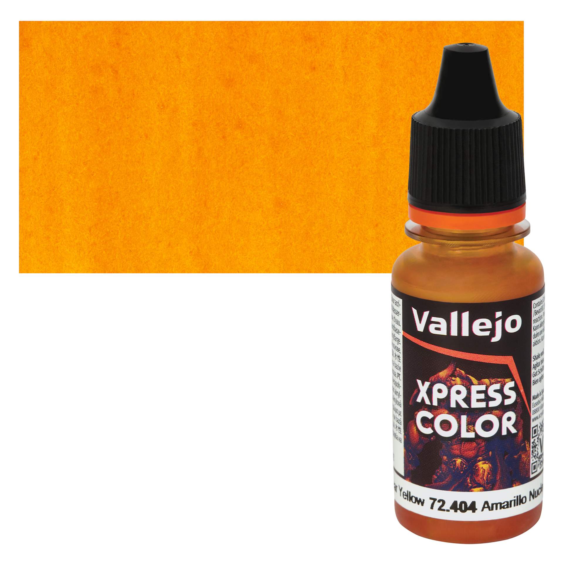 Vallejo Xpress Color Acrylic Paint - Nuclear Yellow 18 ml bottle and Swatch