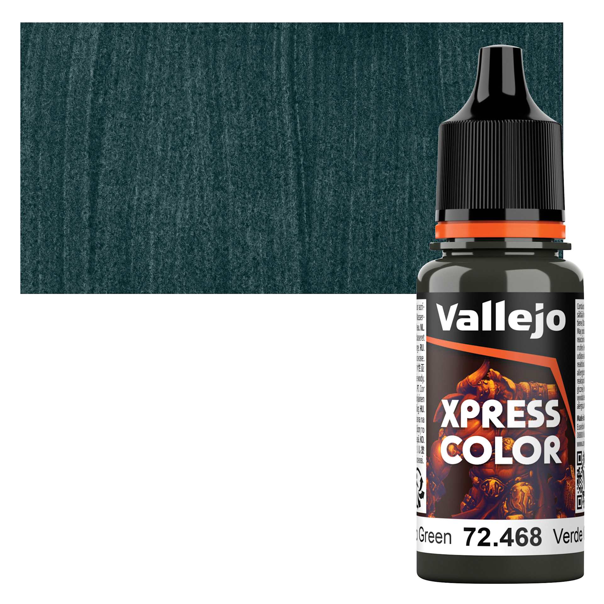 Vallejo Xpress Color Acrylic Paint - Commando Green, 18 ml bottle and swatch