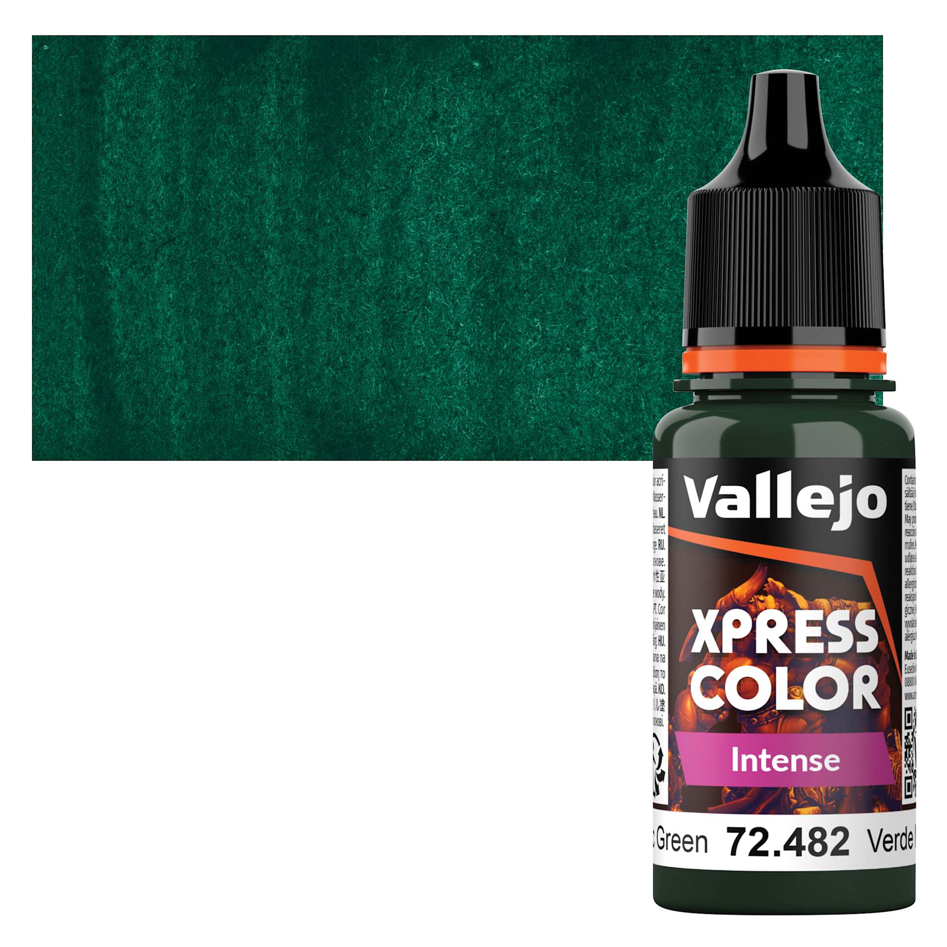 Vallejo Xpress Color Acrylic Paint - Monastic Green, 18 ml bottle and swatch