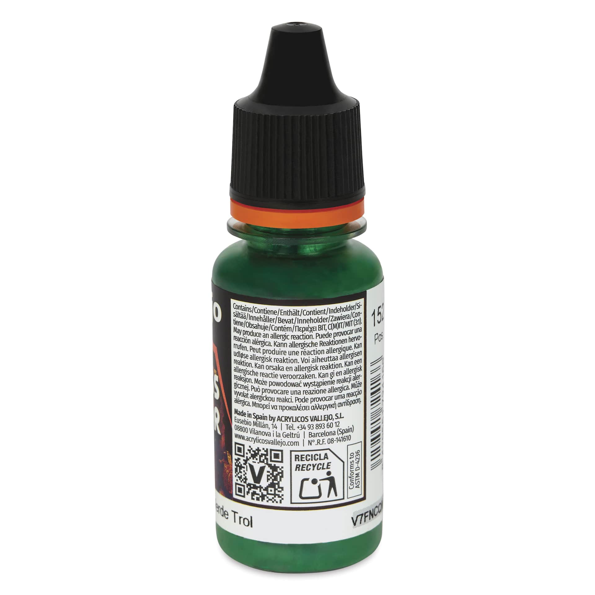 Vallejo Xpress Color Acrylic Paint - Troll Green, 18 ml - side of bottle