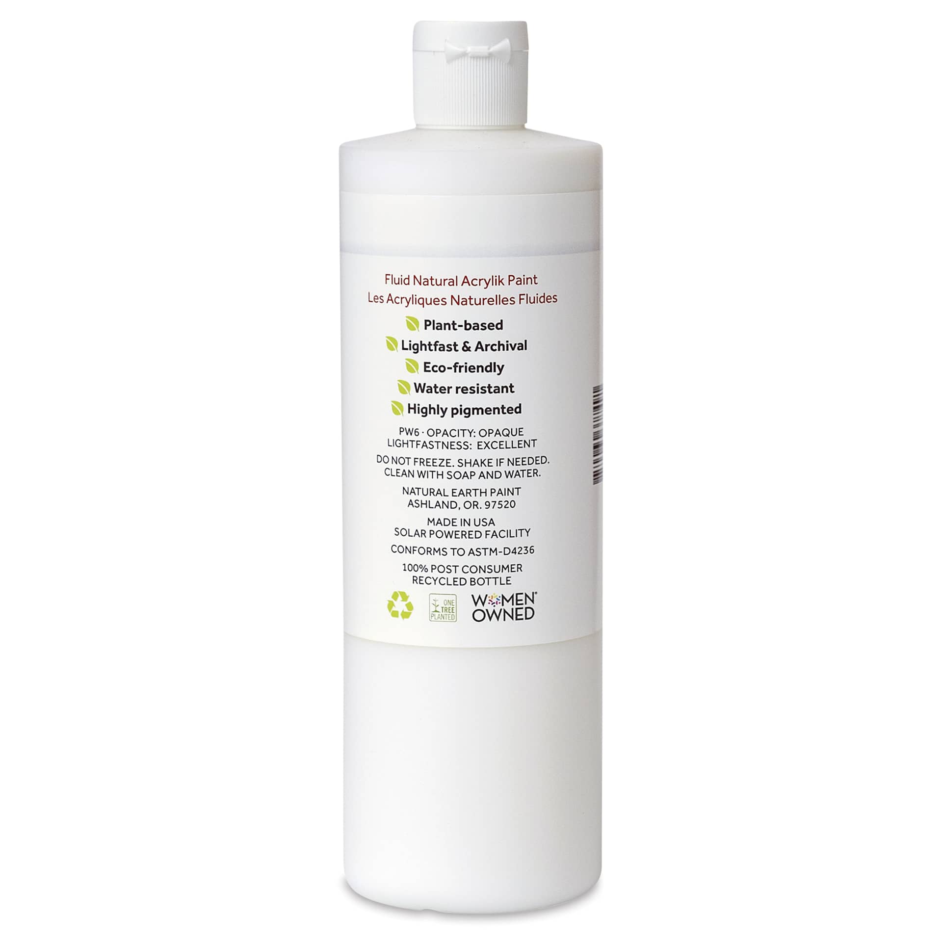Natural Earth Paint Natural Fluid Acrylik Paint - Titanium White Rutile, 473 ml - back