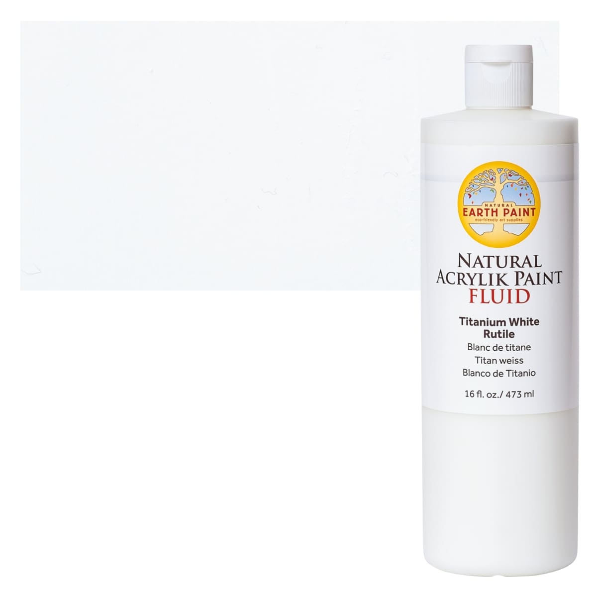 Natural Earth Paint Natural Fluid Acrylik Paint - Titanium White Rutile, 473 ml Bottle and Swatch