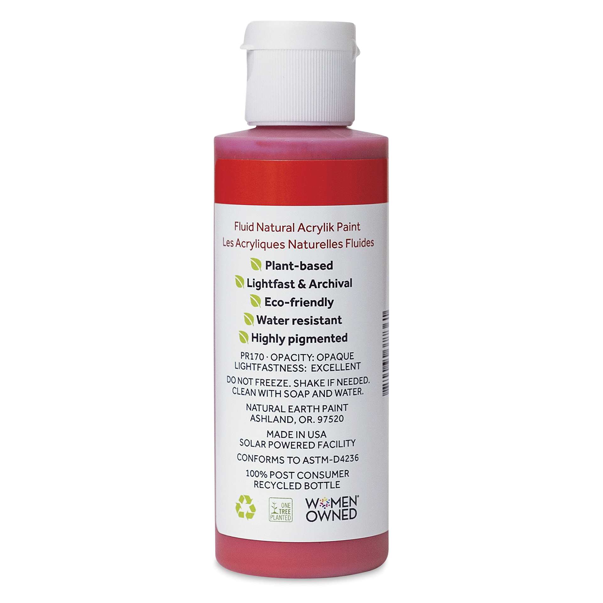 Natural Earth Paint Natural Fluid Acrylik Paint - Scarlet Red, 118 ml - back