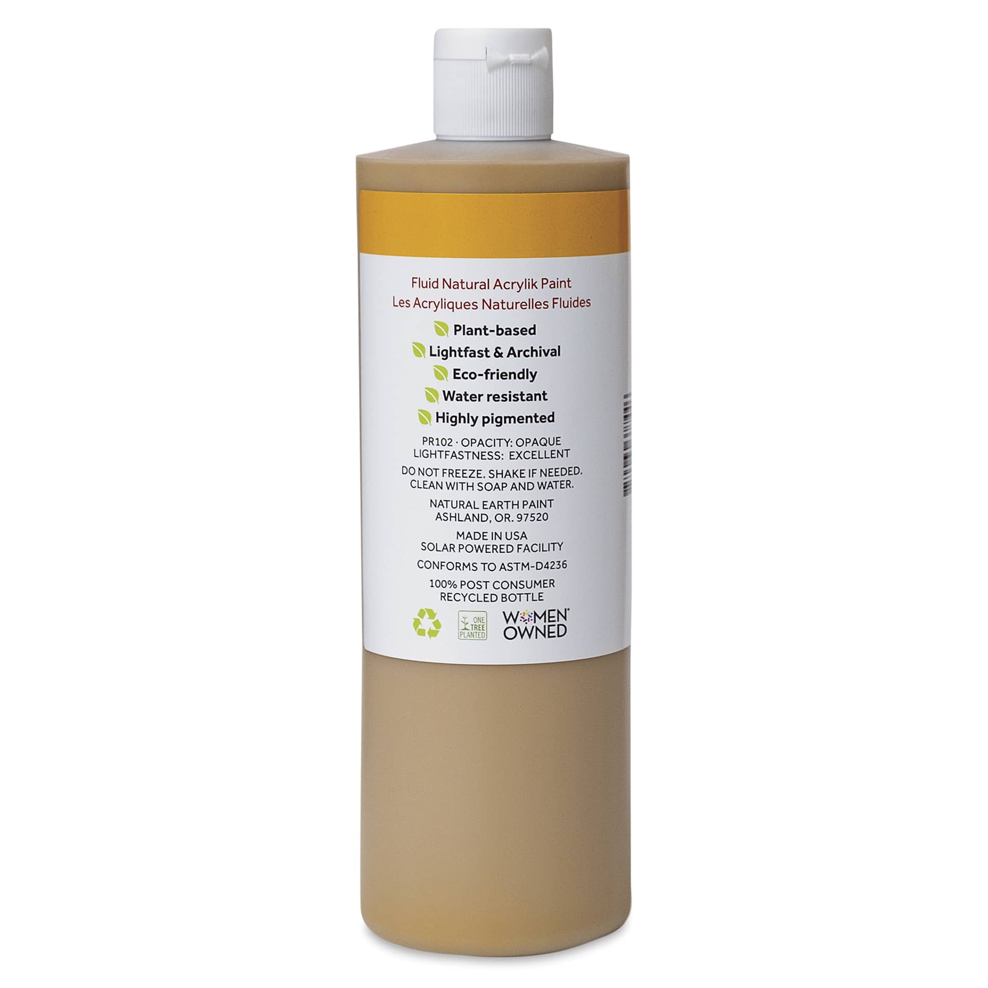 Natural Earth Paint Natural Fluid Acrylik Paint - Yellow Ochre, 473 ml - back