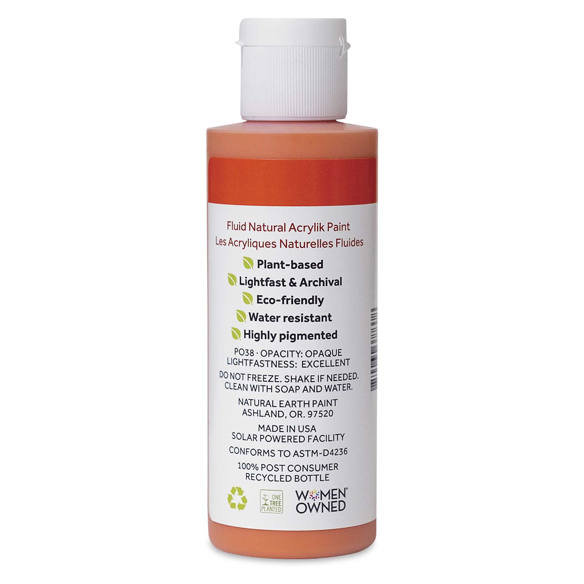 Natural Earth Paint Natural Fluid Acrylik Paint - Ercolano Orange, 118 ml - back