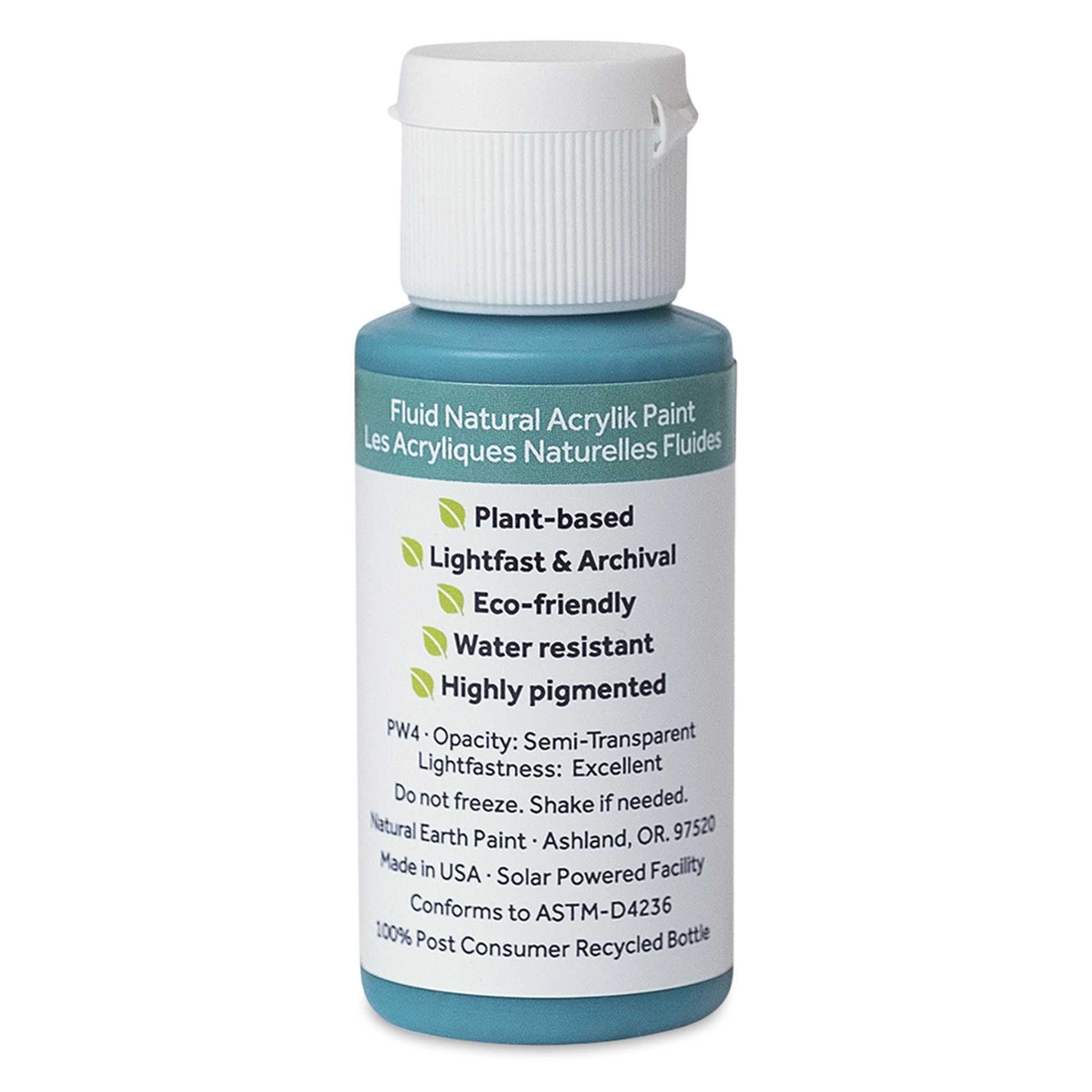 Natural Earth Paint Natural Fluid Acrylik Paint - French Turquoise, 30 ml - back of bottle