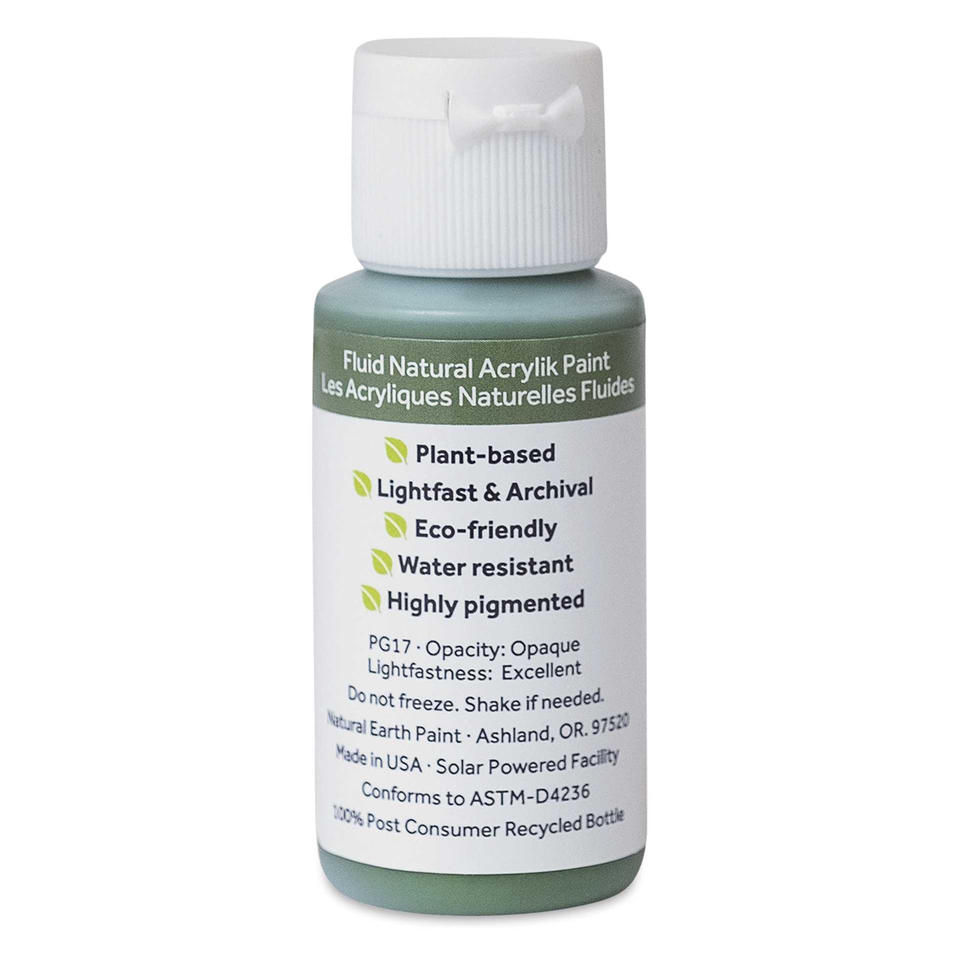 Natural Earth Paint Natural Fluid Acrylik Paint - Emerald Green, 30 ml - back of bottle