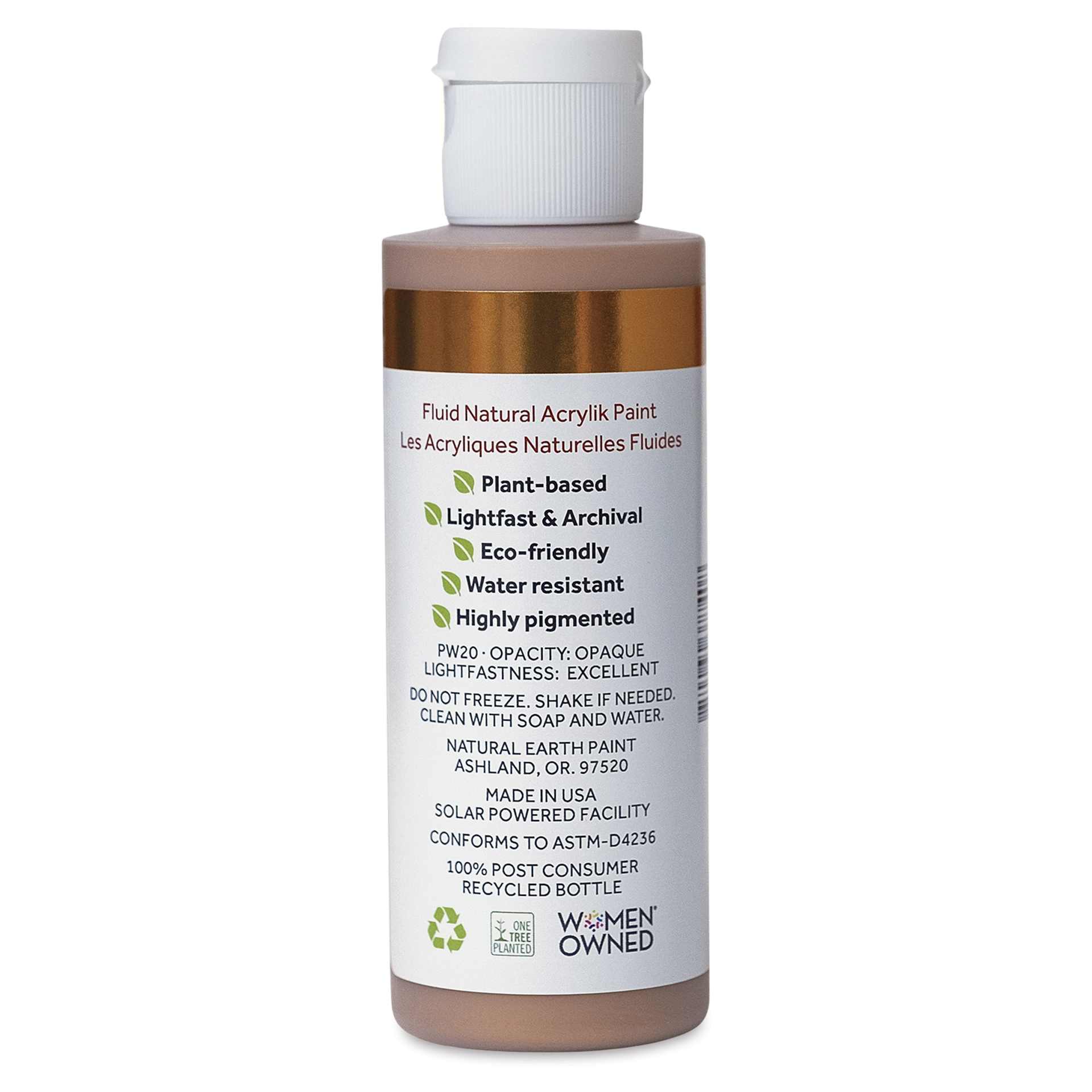 Natural Earth Paint Natural Fluid Acrylik Paint - Copper Mica, 118 ml - back of bottle