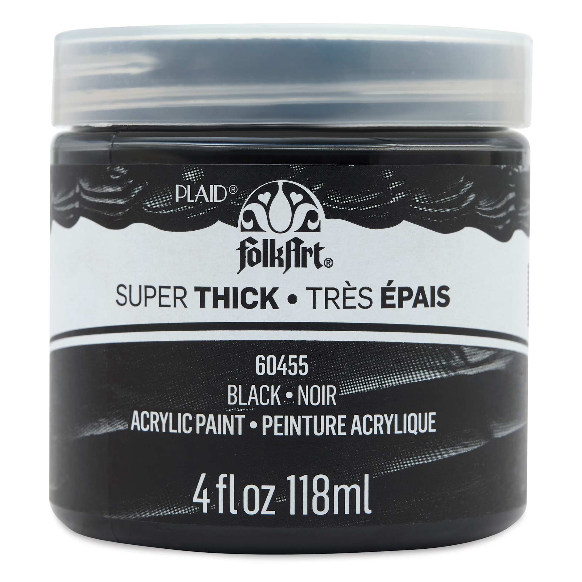 FolkArt Super Thick Acrylic Paint - Black, 4 oz jar, front of jar