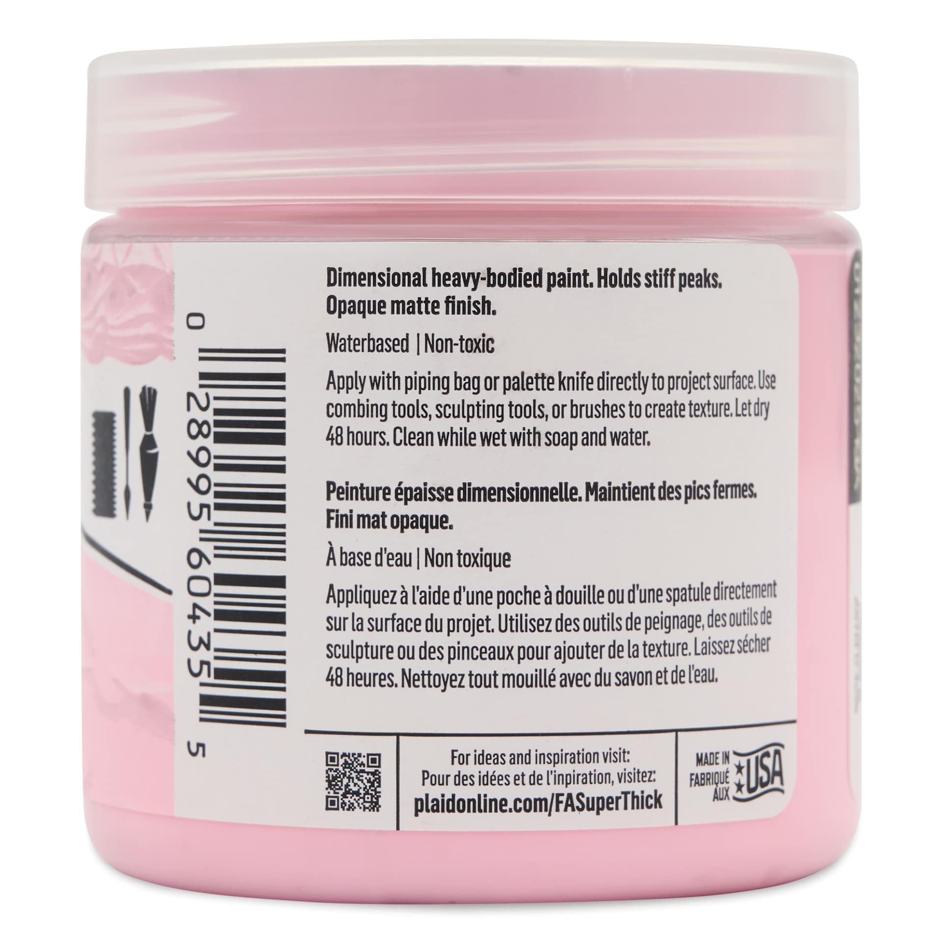 FolkArt Super Thick Acrylic Paint - Soft Pink, 4 oz jar, back of jar