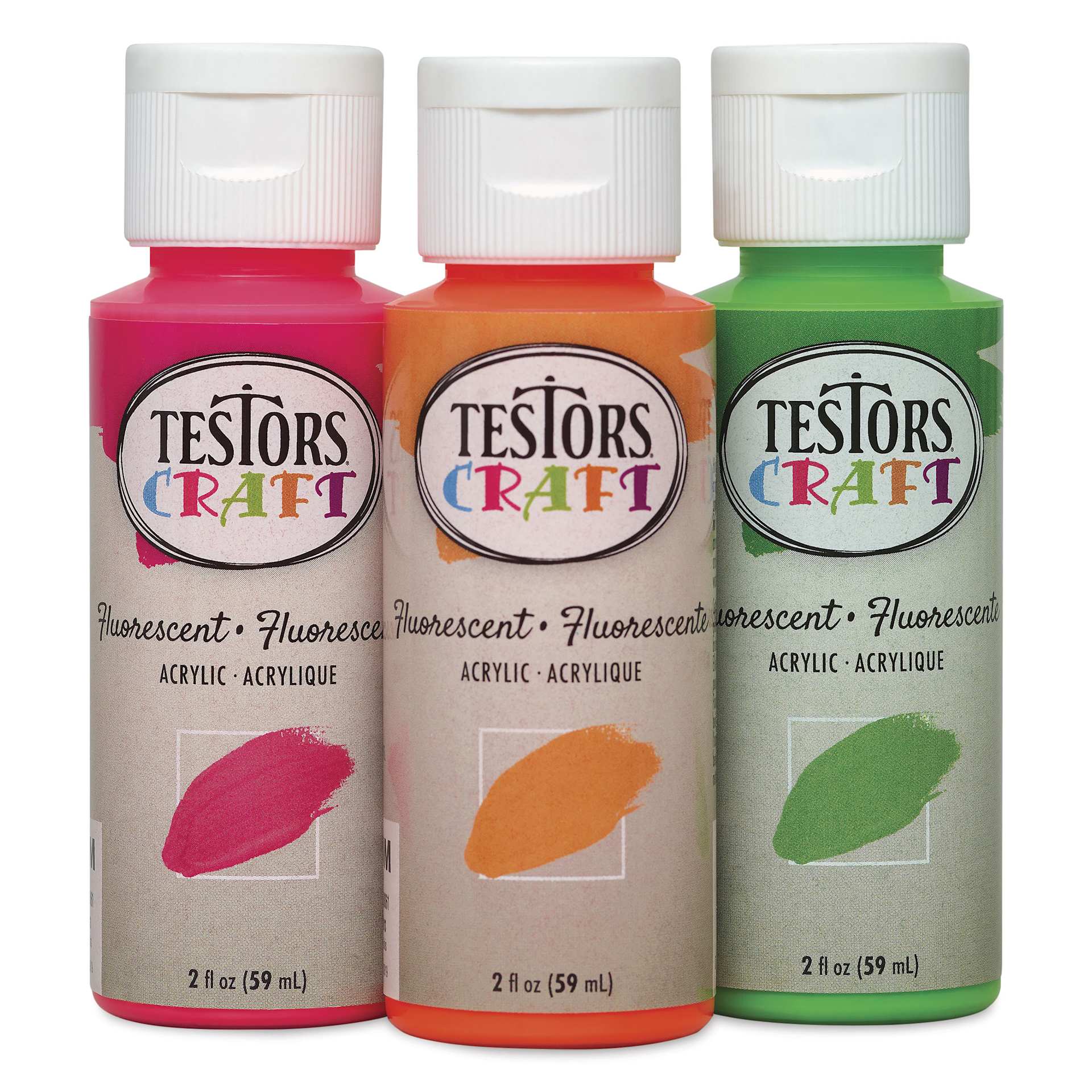Testors Craft Acrylic Paint - Set of 3, Fluorescent Colors, 2 oz Bottle