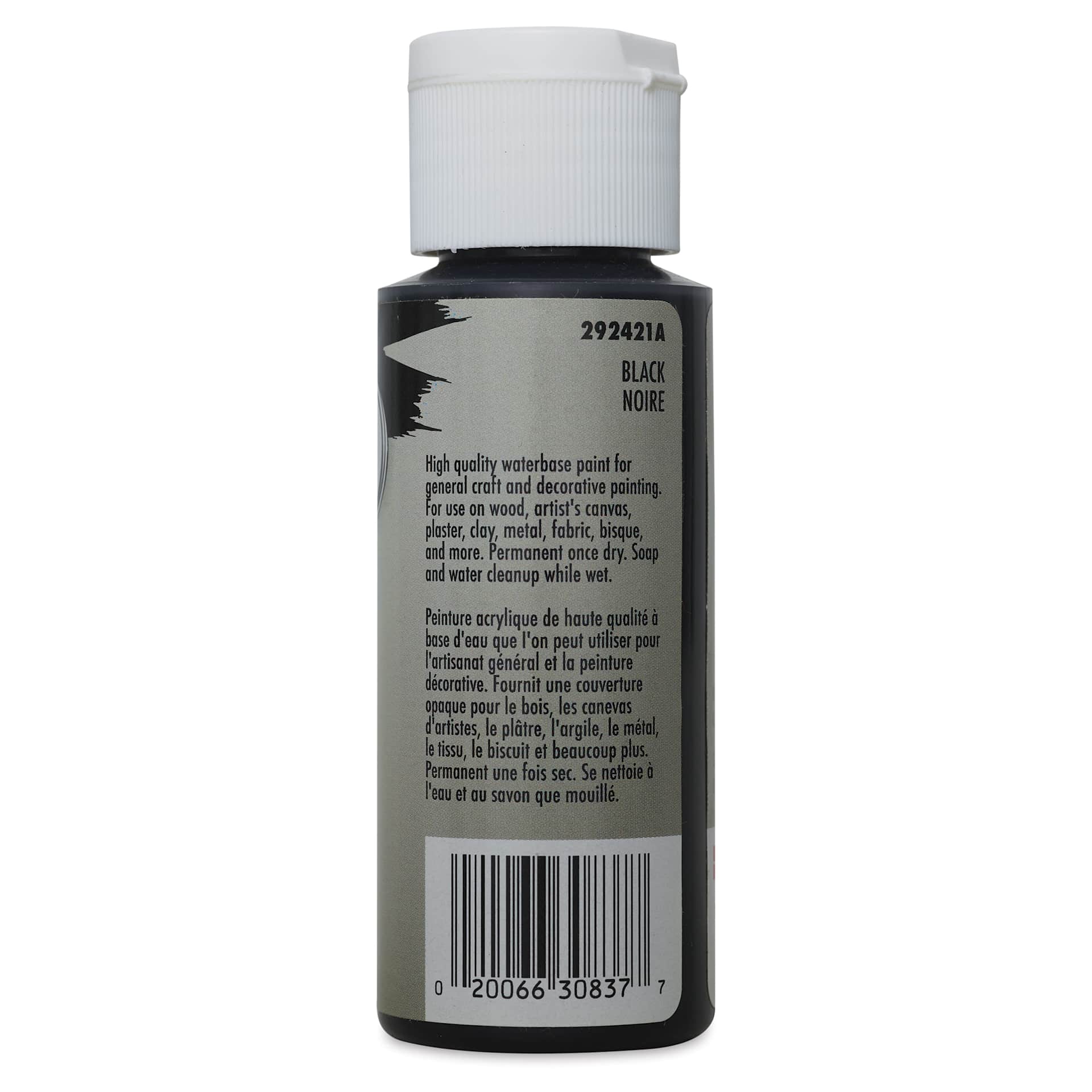 Testors Craft Acrylic Paint - Black, back of 2 oz Bottle