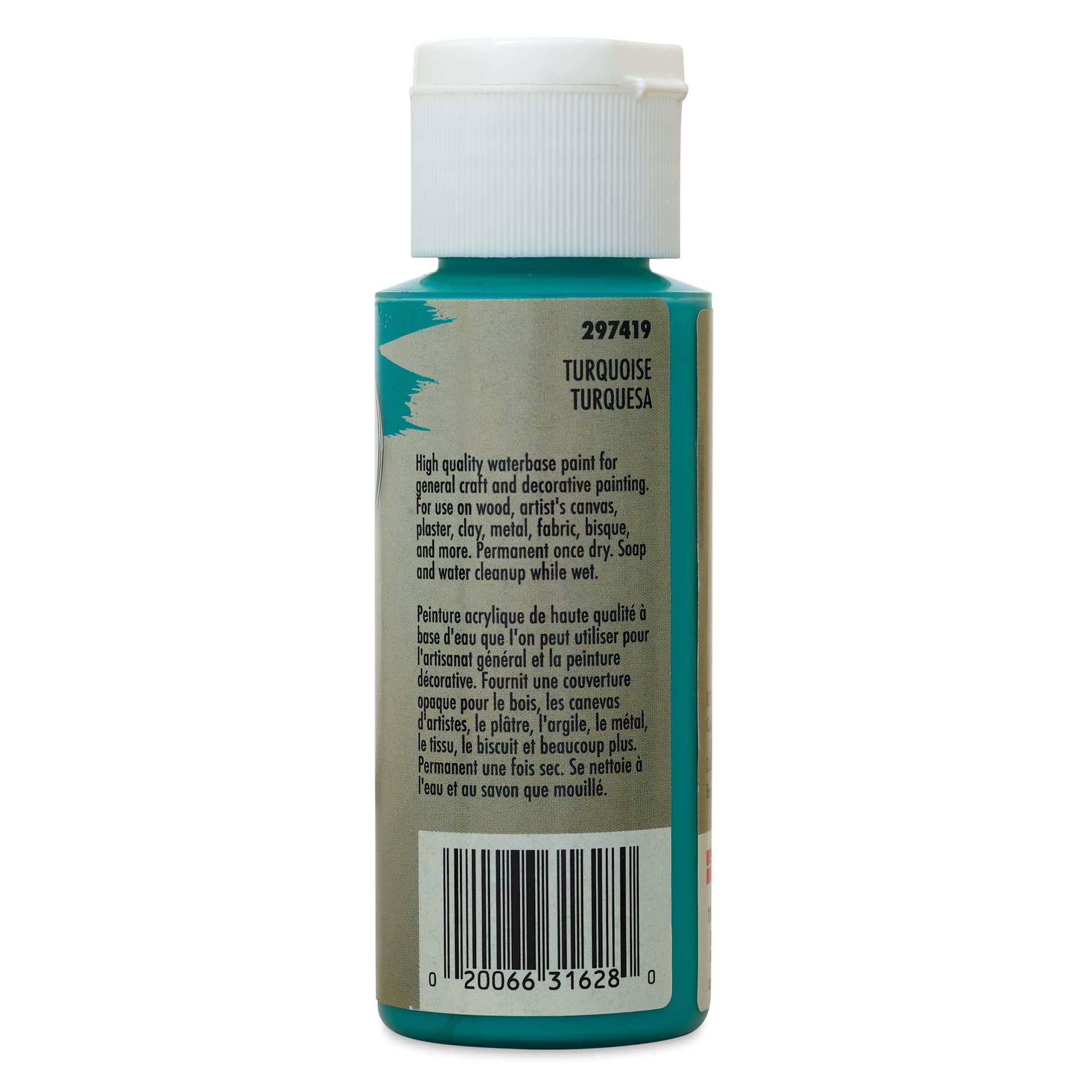 Testors Craft Acrylic Paint - Turquoise, back of a 2 oz Bottle
