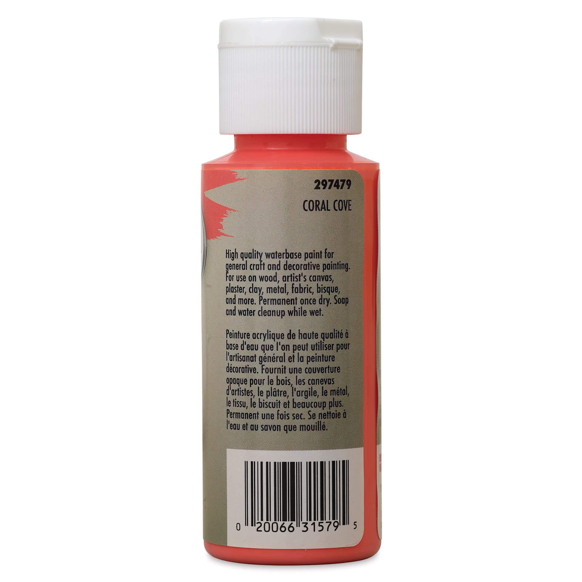 Testors Craft Acrylic Paint - Coral Cove, back of a 2 oz Bottle