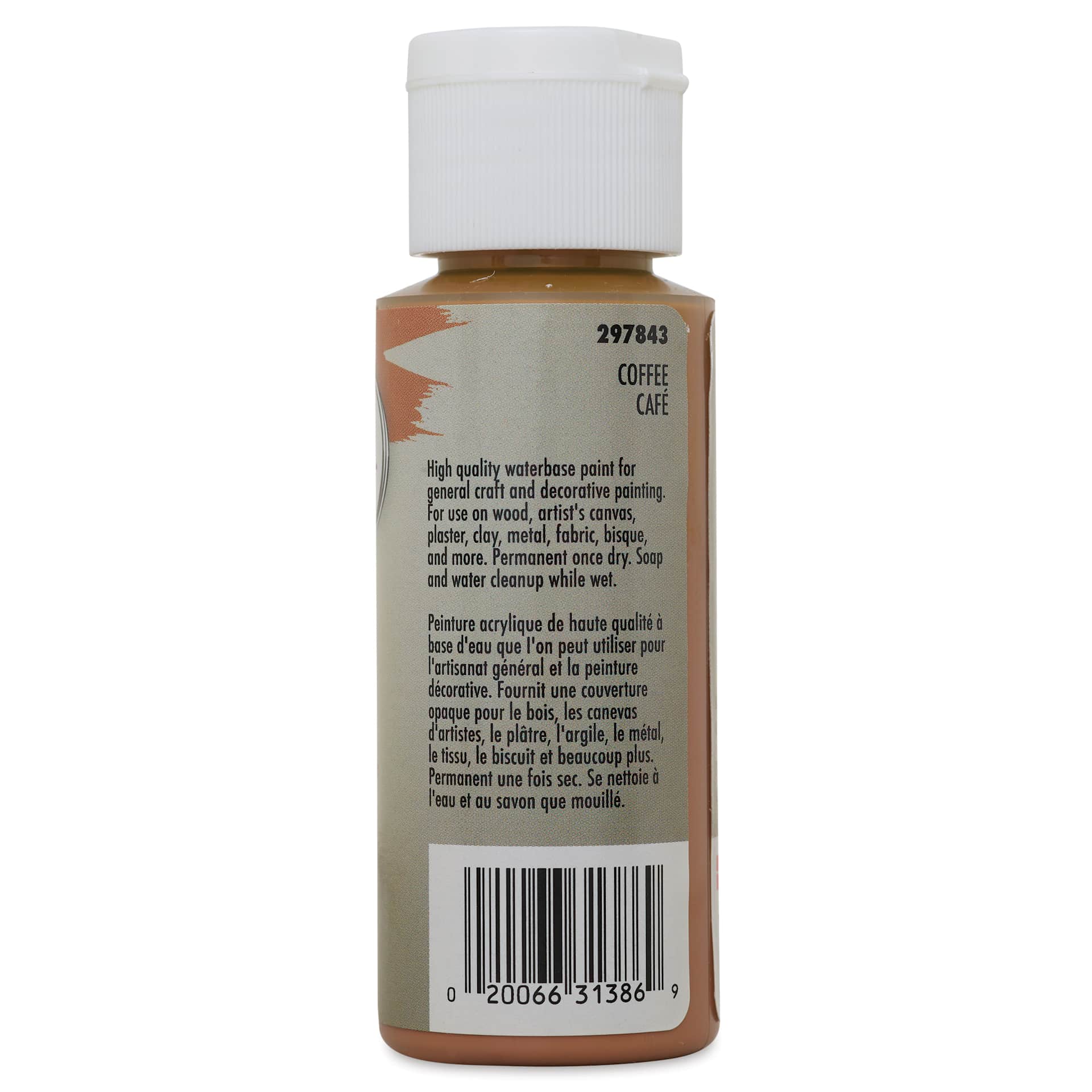 Testors Craft Acrylic Paint - Coffee, back of 2 oz Bottle