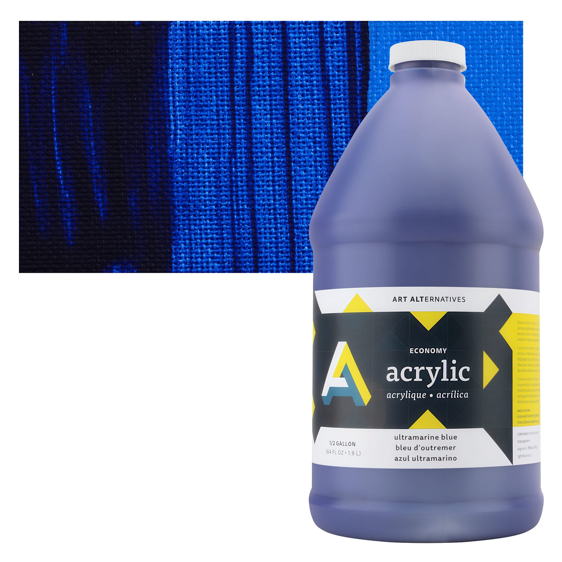Art Alternatives Economy Acrylic - Ultramarine Blue, 1.9 L bottle and swatch