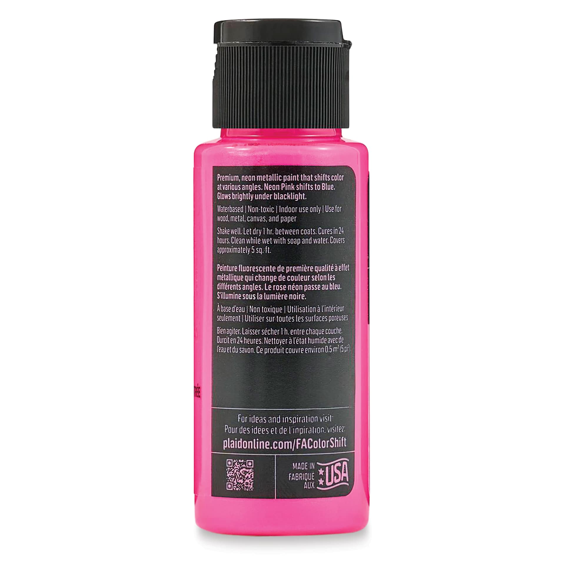 FolkArt Colorshift Blacklight Acrylic Paint - Pink, side view of 2 oz bottle