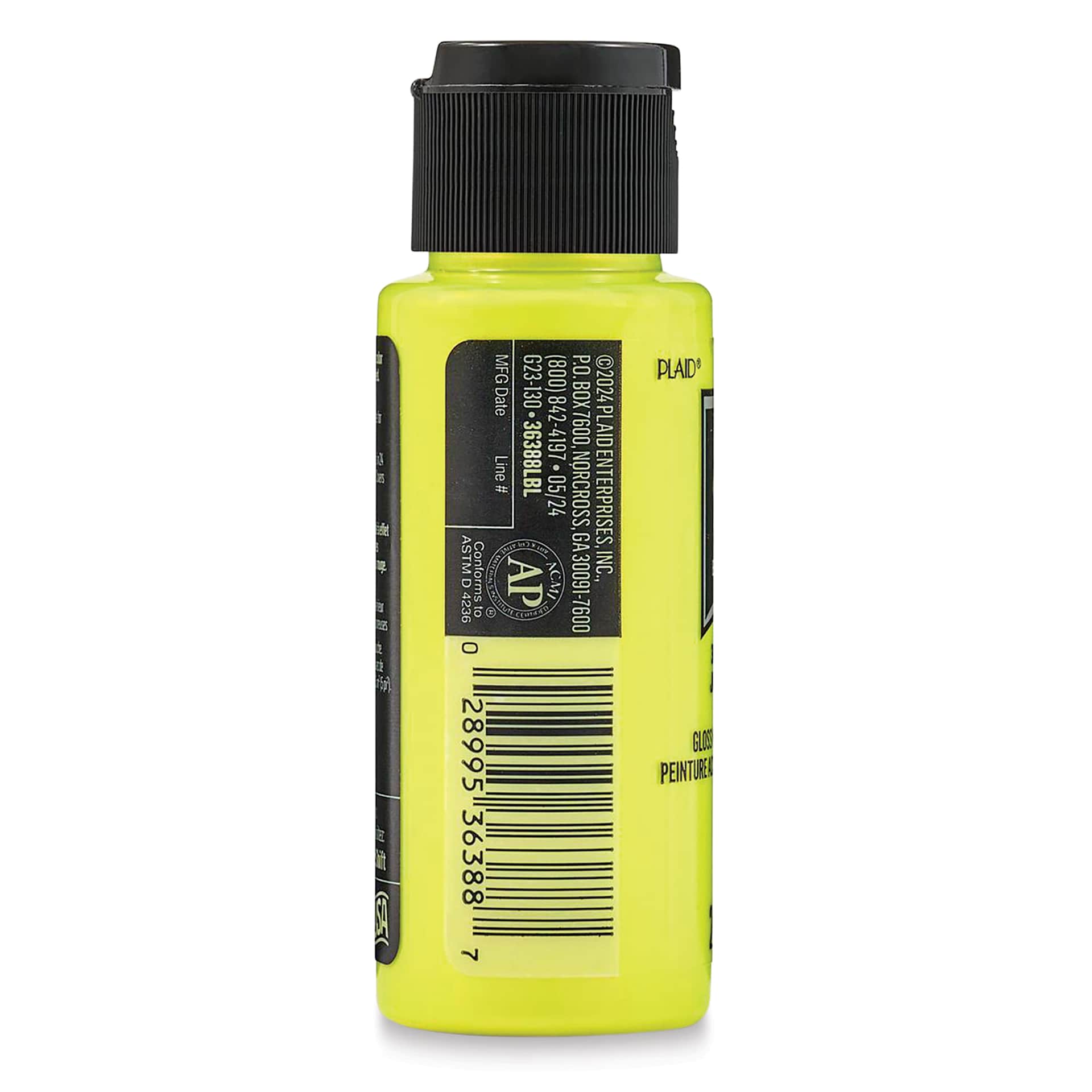 FolkArt Colorshift Blacklight Acrylic Paint - Yellow, side of 2 oz bottle