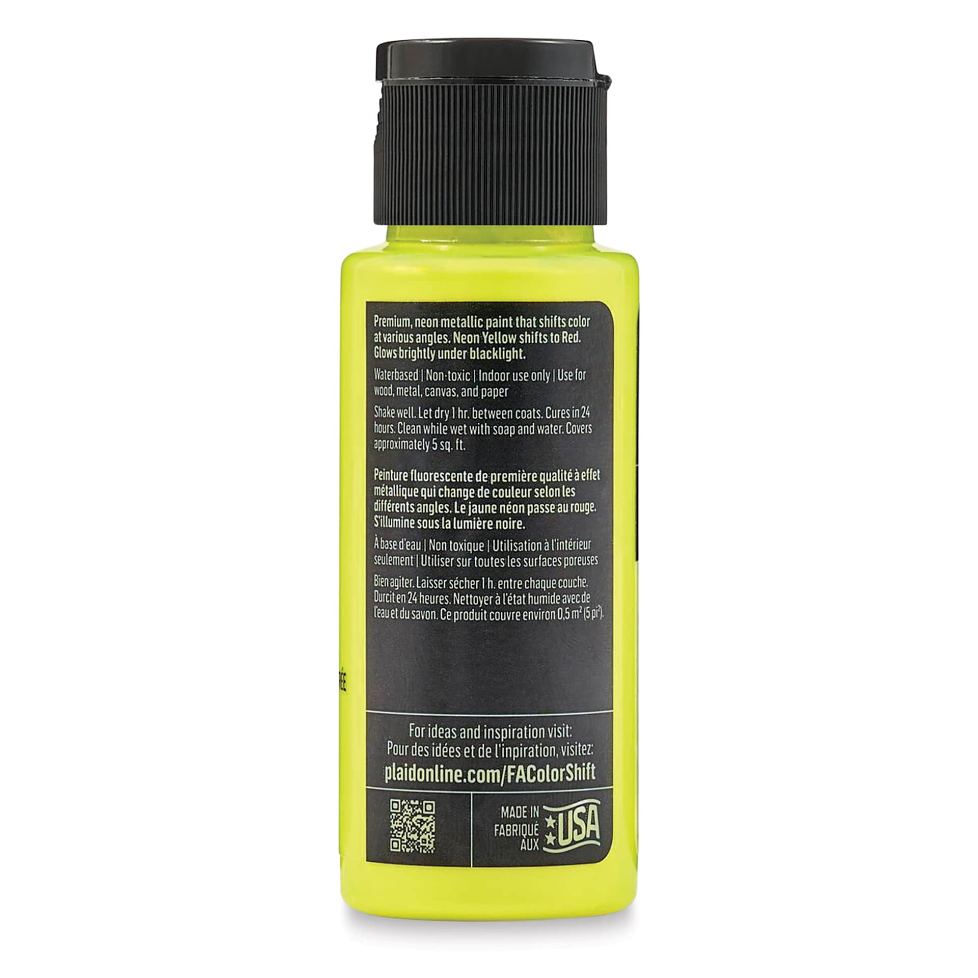 FolkArt Colorshift Blacklight Acrylic Paint - Yellow, back of a 2 oz bottle