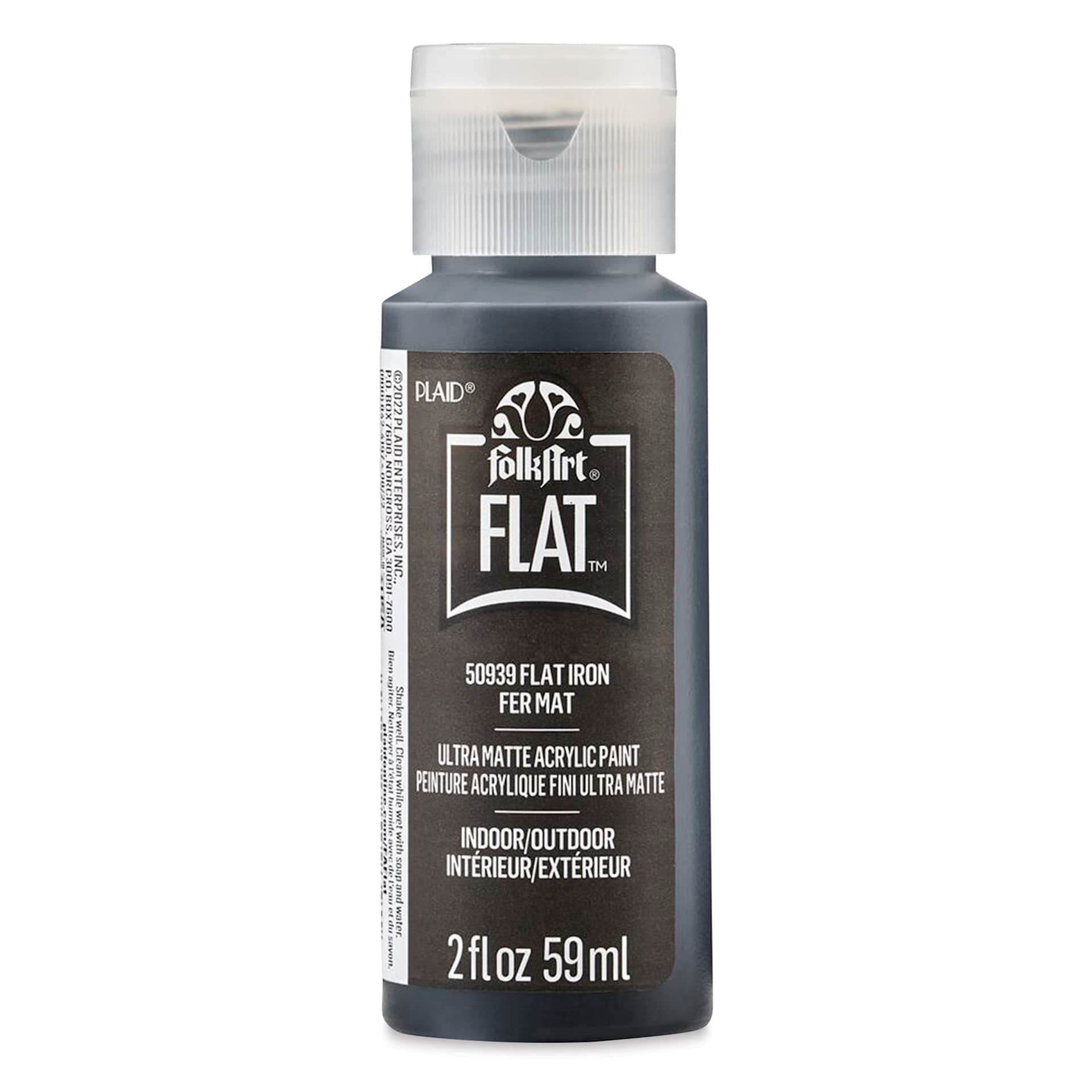 FolkArt Flat Ultra Matte Acrylic Paint - Flat Iron, 2 oz, front of bottle