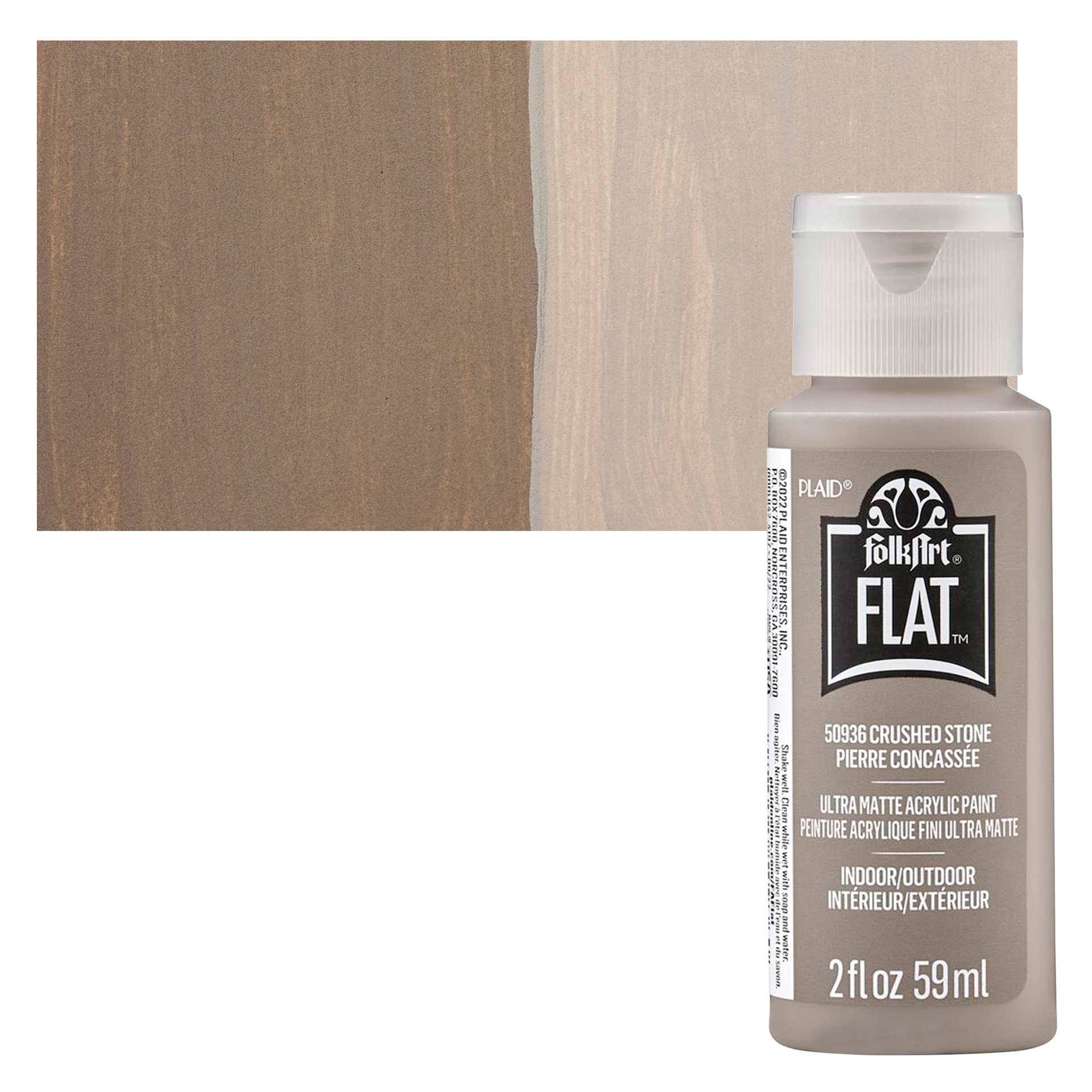 FolkArt Flat Ultra Matte Acrylic Paint - Crushed Stone, 2 oz bottle and swatch